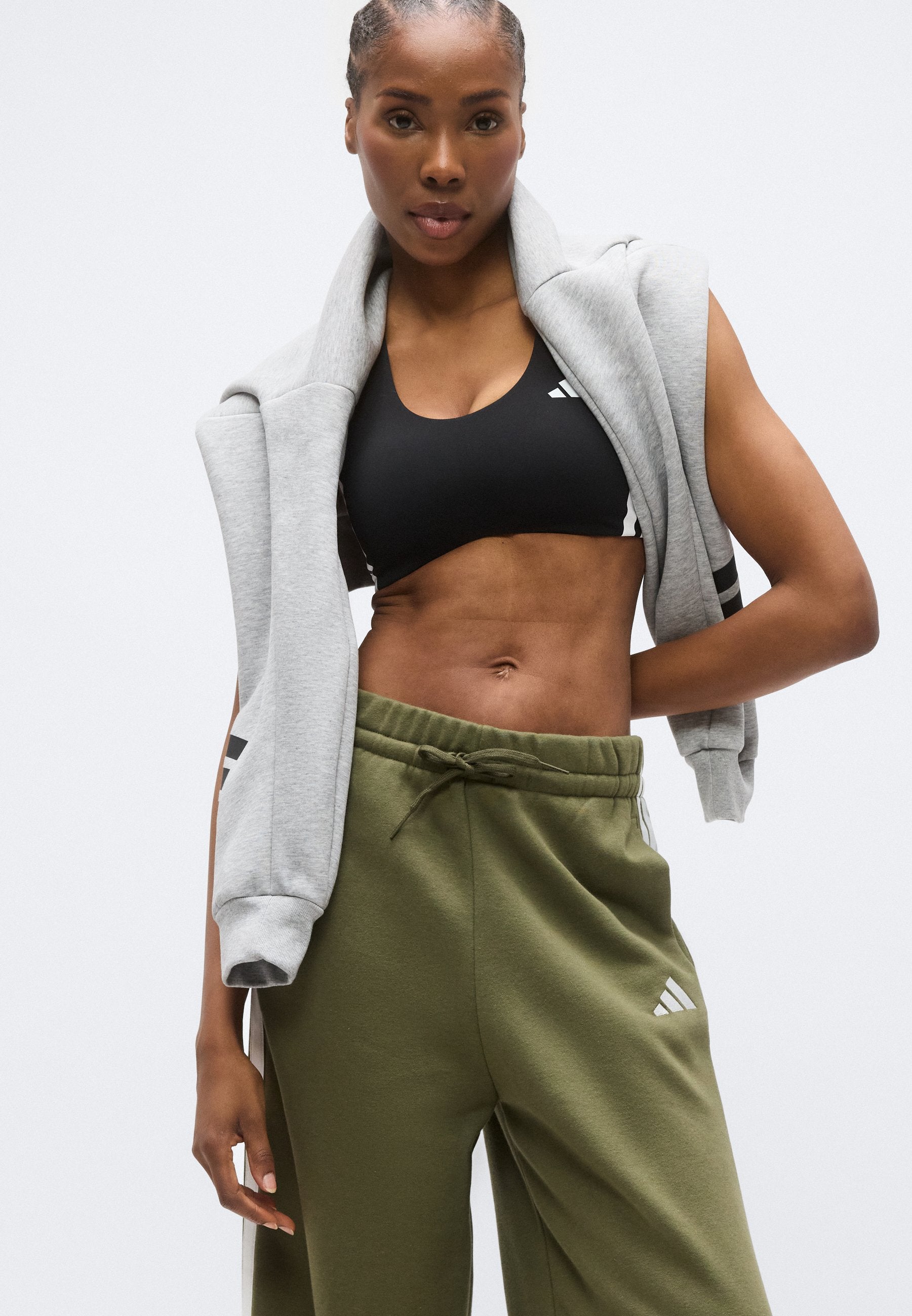 ADIDAS WOMEN 3-STRIPES FLEECE WIDE - Tracksuit bottoms - olive strata
