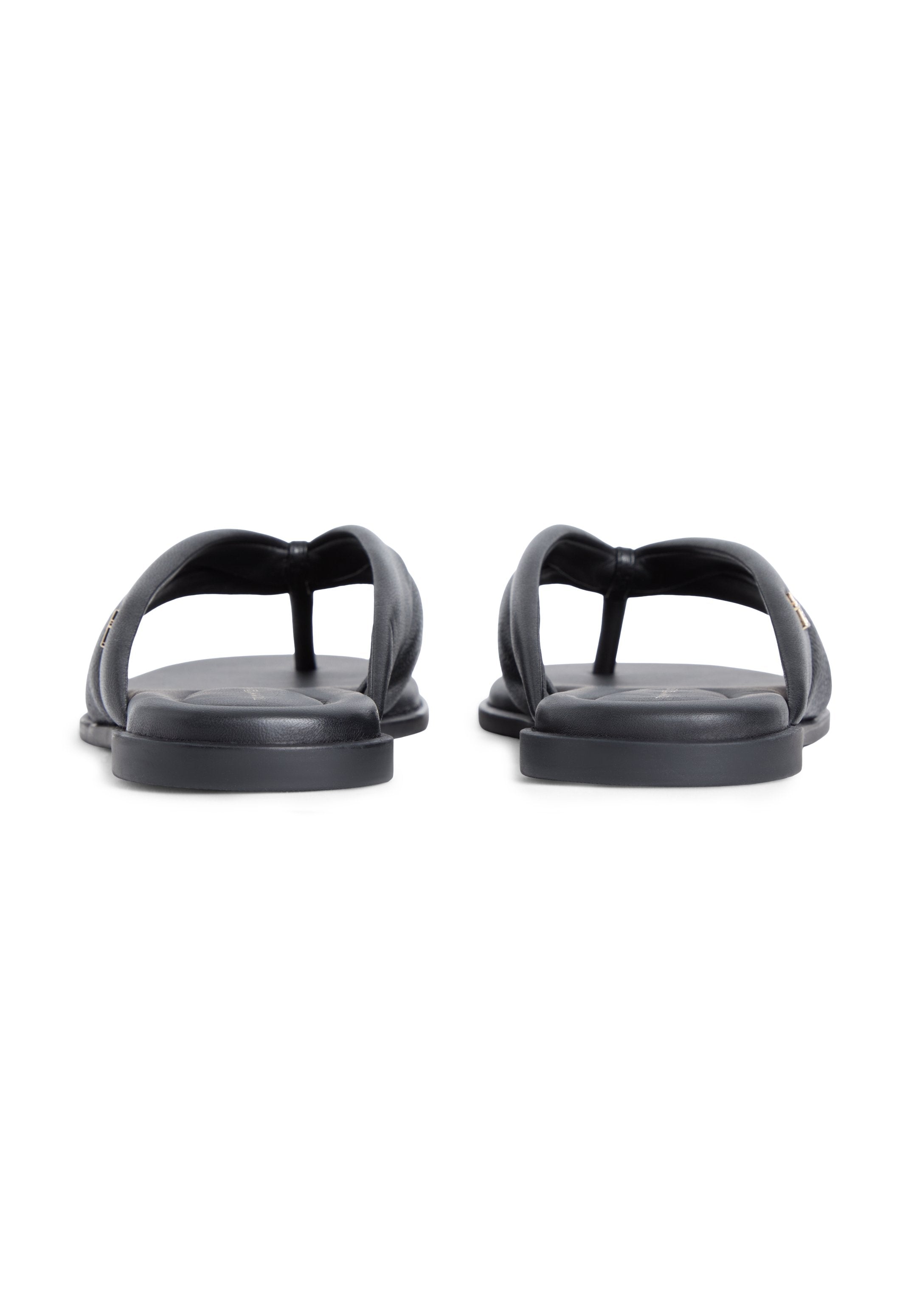 LEATHER TOE POST FLAT SANDALS - T-bar sandals - black