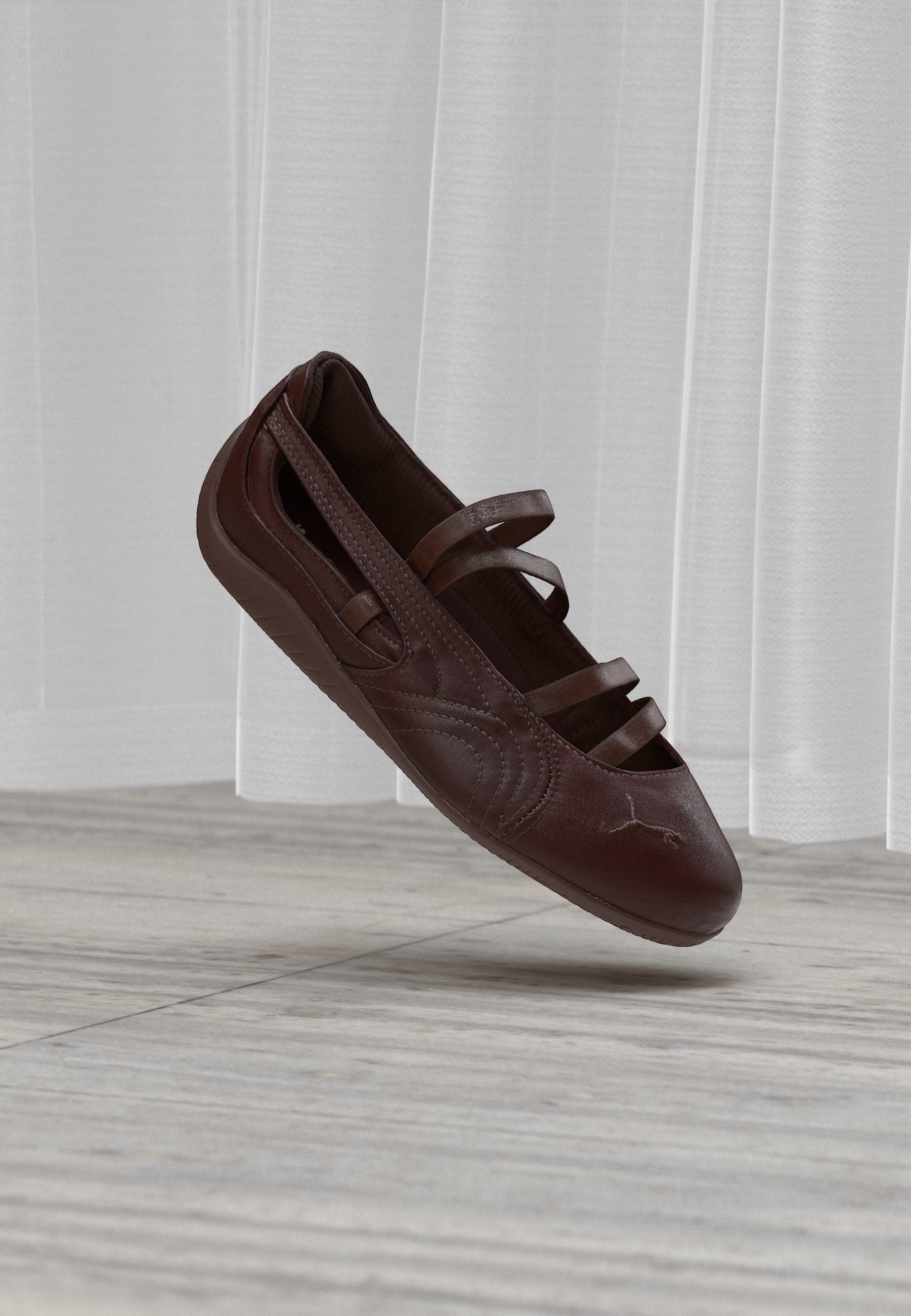 SPEEDCAT - Ankle strap ballet pumps - chocolate brown/silver-coloured