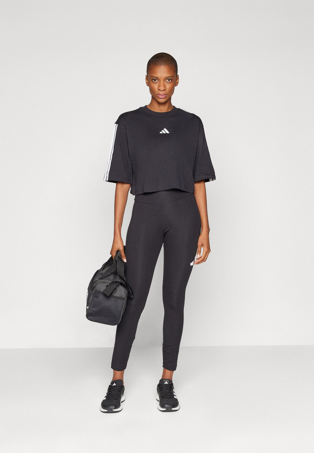 ESSENTIALS 3 STRIPES LOOSE - Print T-shirt - black/white