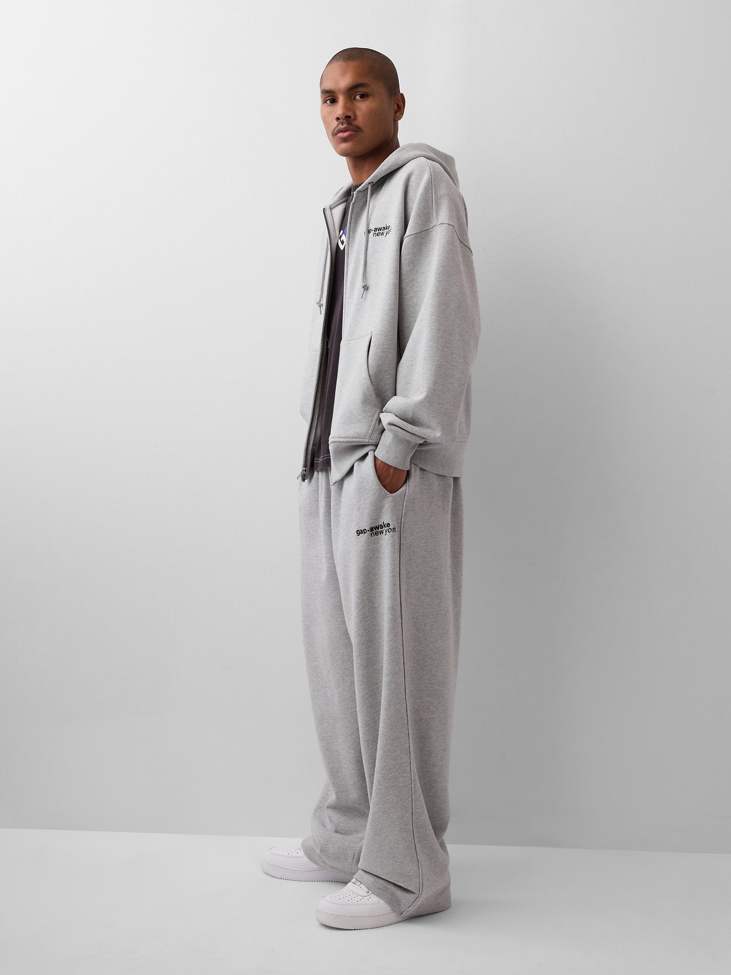 GAP AWAKE NY HEAVYWEIGHT OVERSIZED LOGO ZIP HOODIE - Sweat-shirt zippé - gris clair chiné
