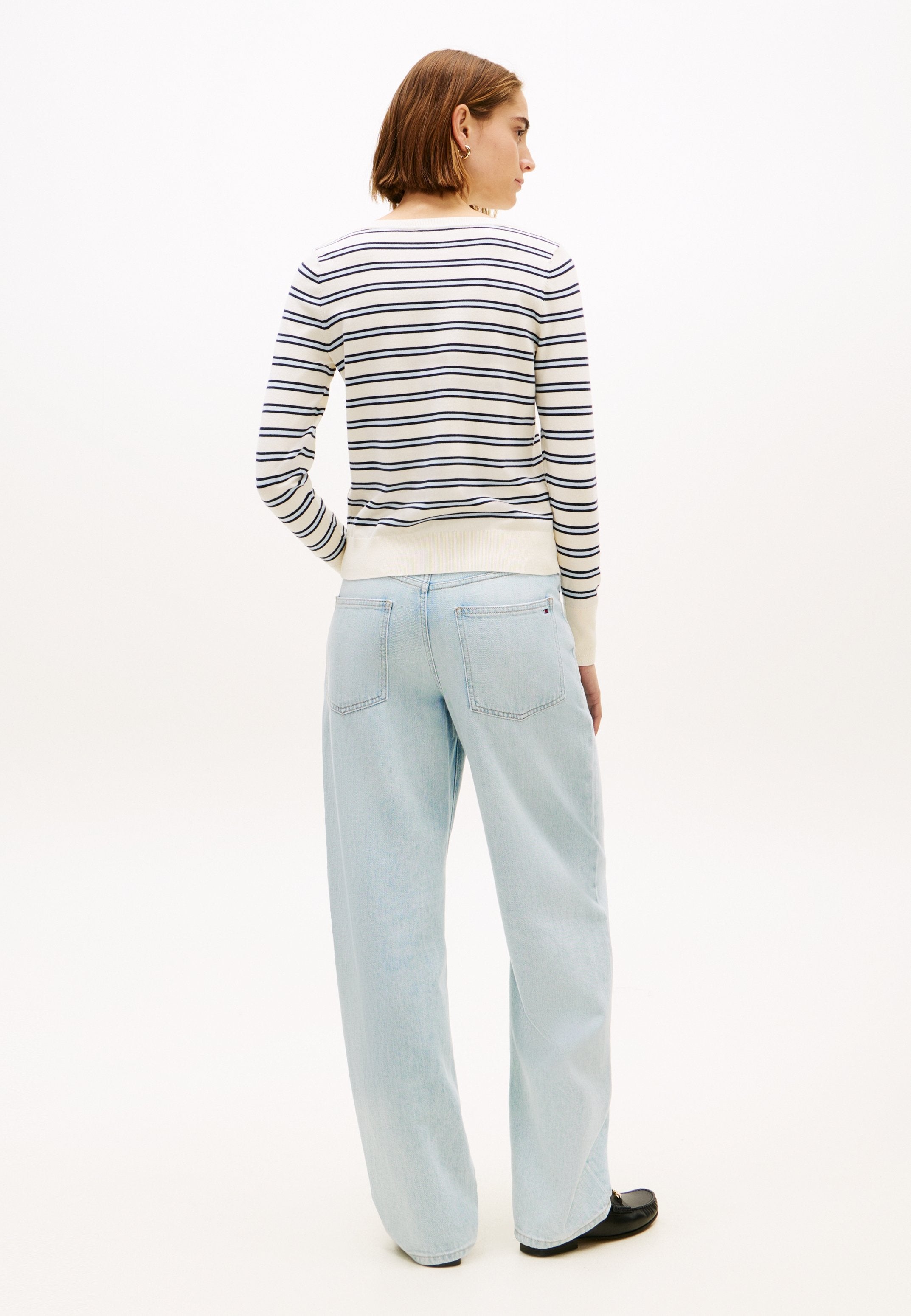 GOLD-TONE BUTTON JERSEY BOAT NECK JUMPER - Jumper - calico/dark navy blue