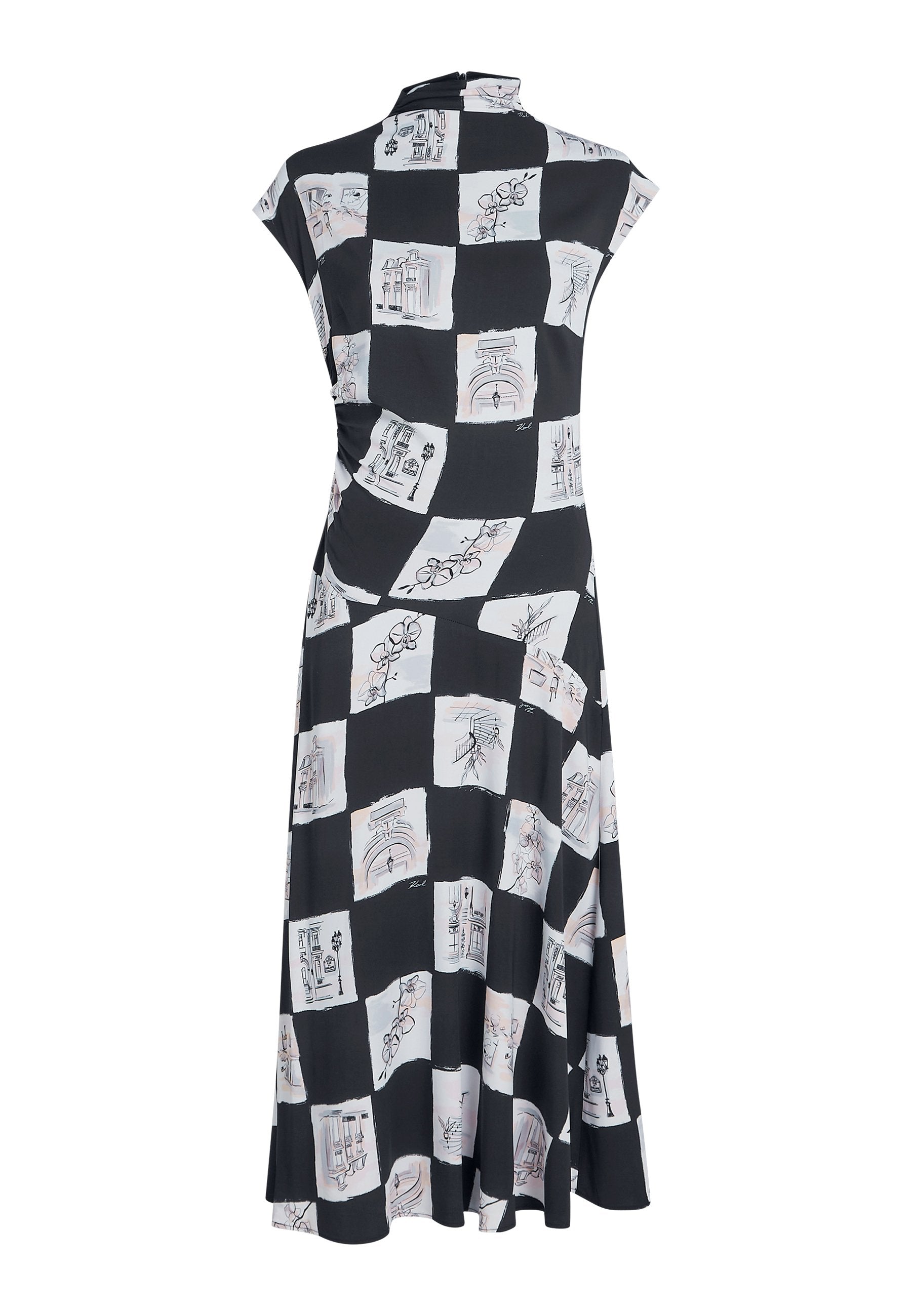 HIGH NECK MIDI - Day dress - sketch checkerboard aop