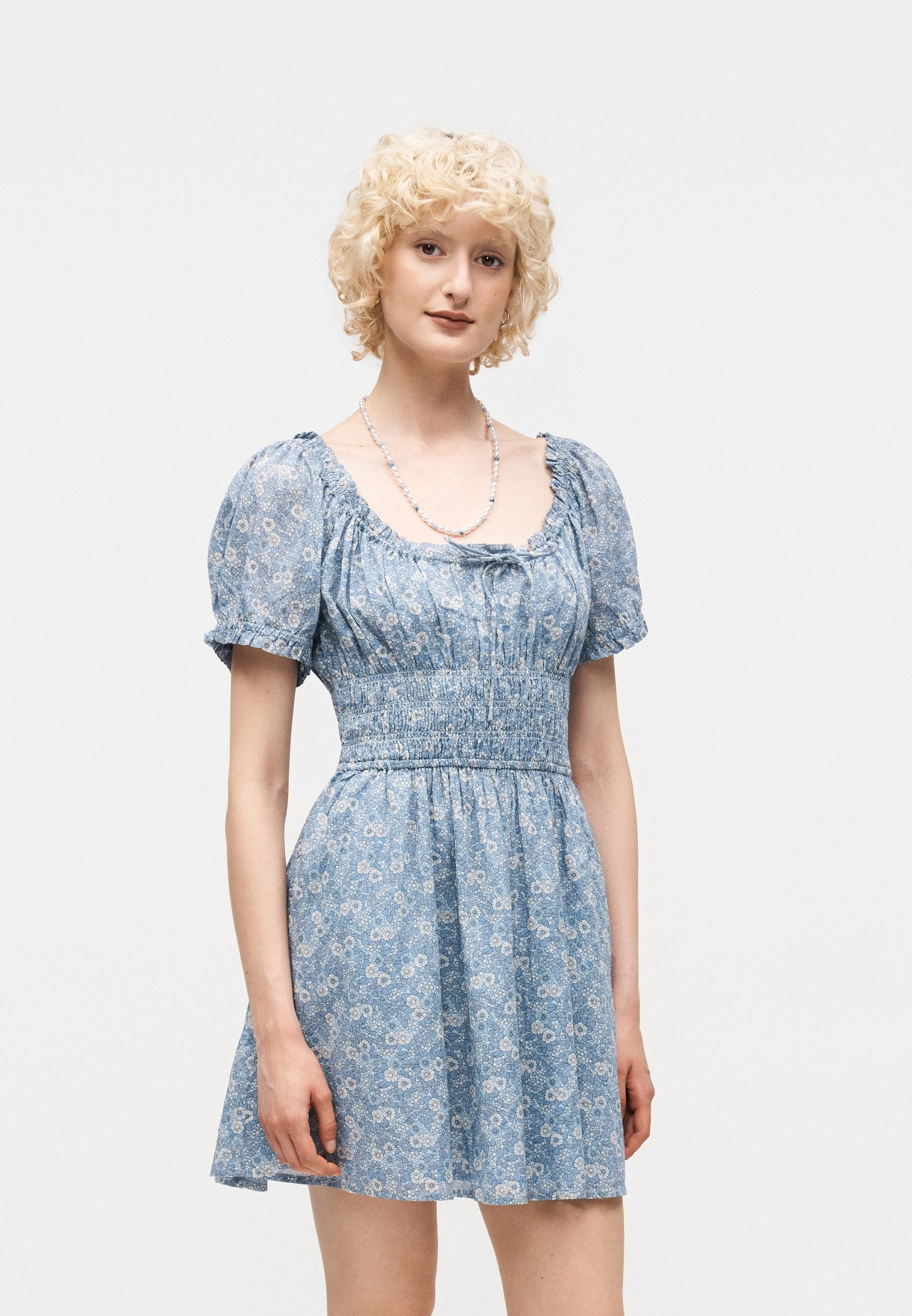 TIE NECK WAIST DRESS - Day dress - blue
