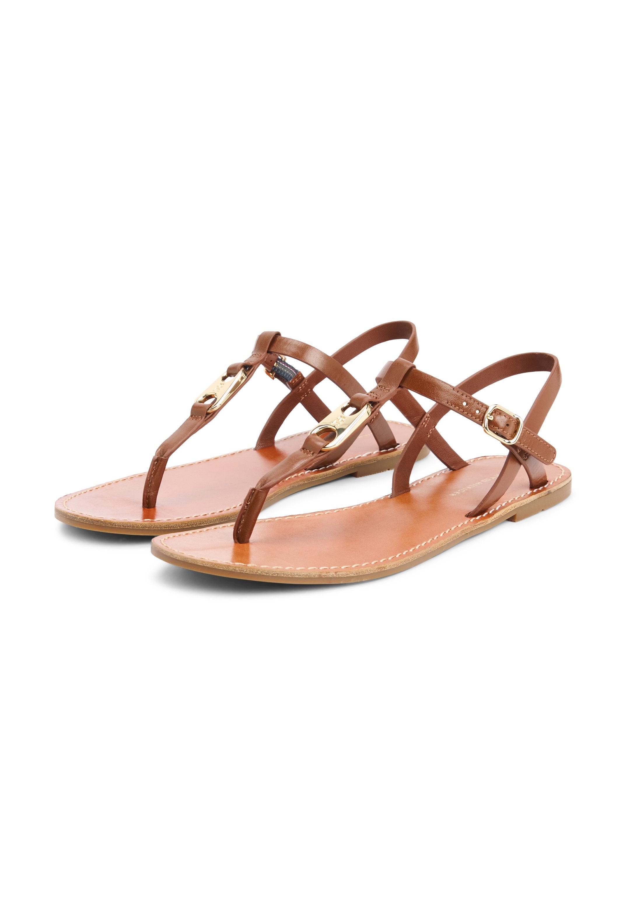 LEATHER TH MONOGRAM STRAP SANDALS - T-bar sandals - warm bronze