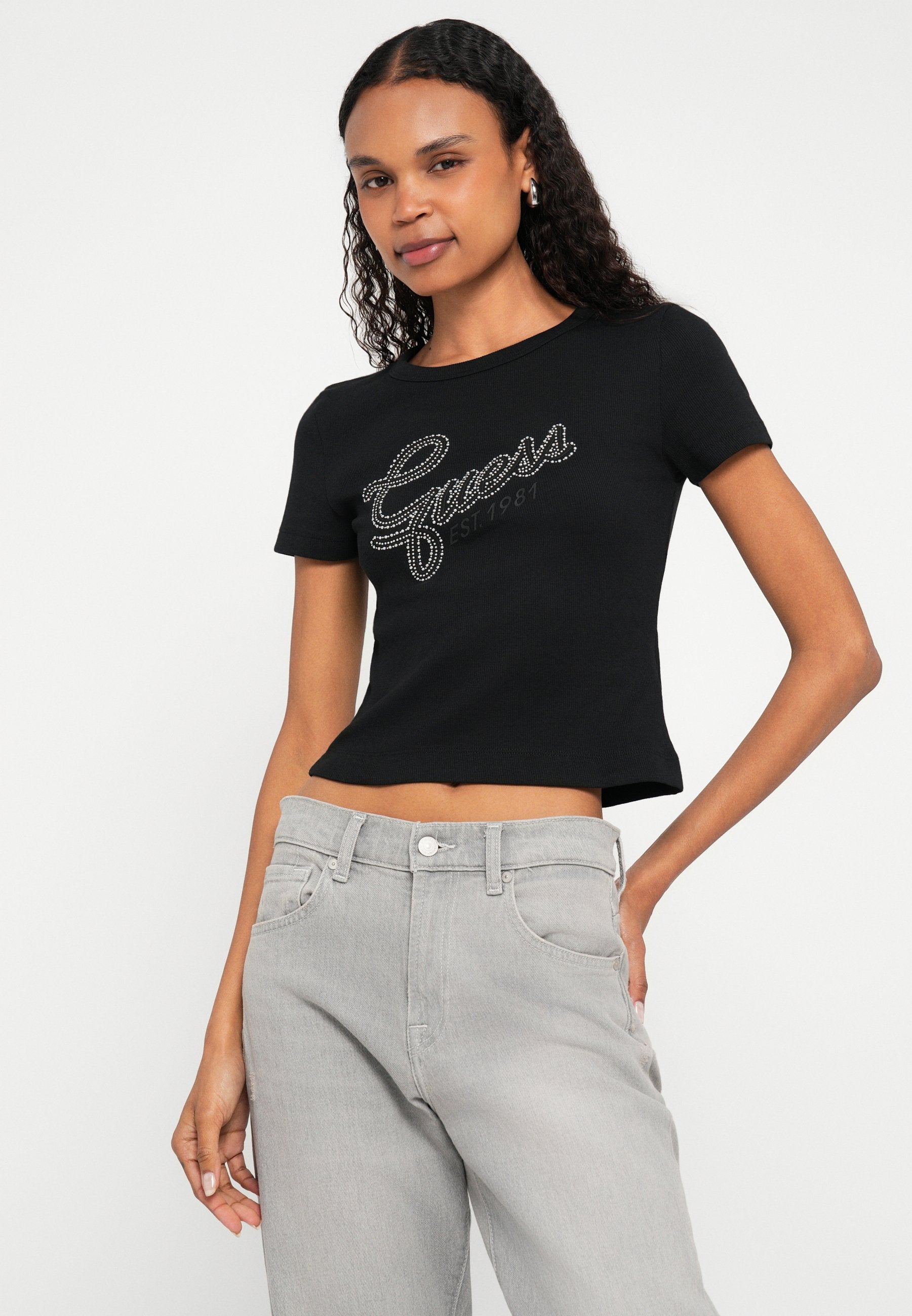 STUDS SCRIPT TEE - Print T-shirt - jet black