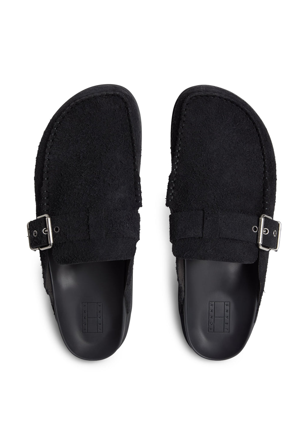 TEXTURED WASHED SUEDE LOAFER MULES - Mules - black