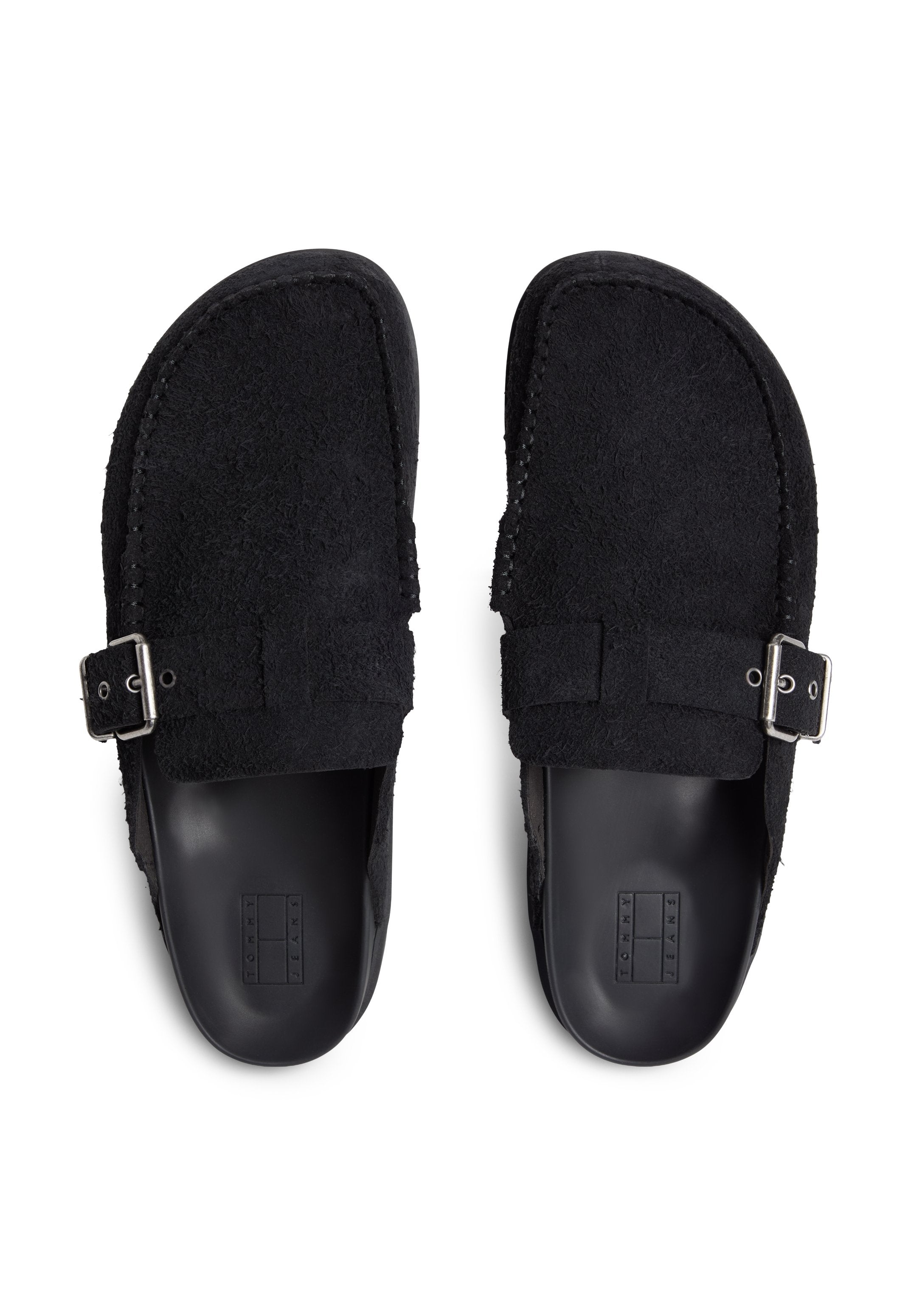 TEXTURED WASHED SUEDE LOAFER MULES - Mules - black