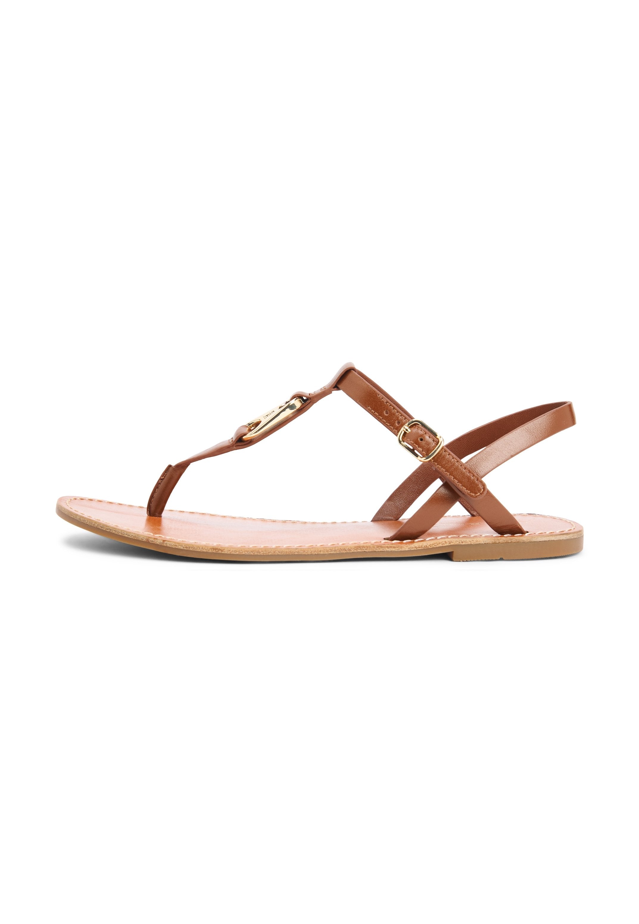 LEATHER TH MONOGRAM STRAP SANDALS - T-bar sandals - warm bronze
