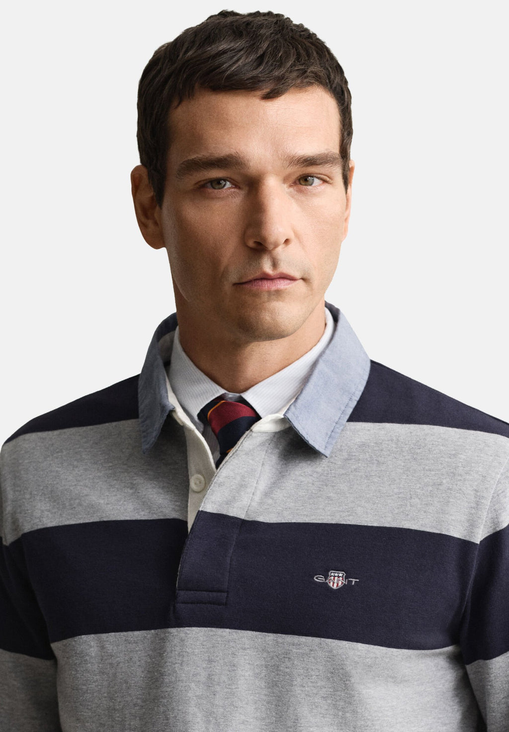 CHAMBRAY STRIPE HEAVY RUGGER - Polo - gris chiné