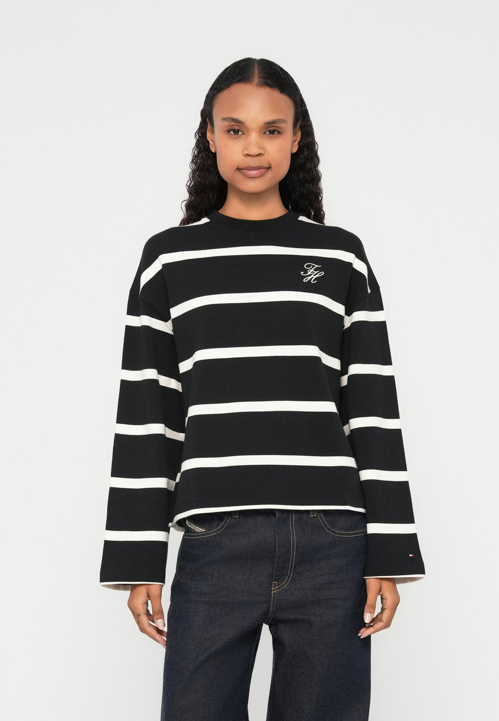 LOGO EMBROIDERY TERRY CREW NECK SWEATSHIRT - Sweatshirt - black/calico
