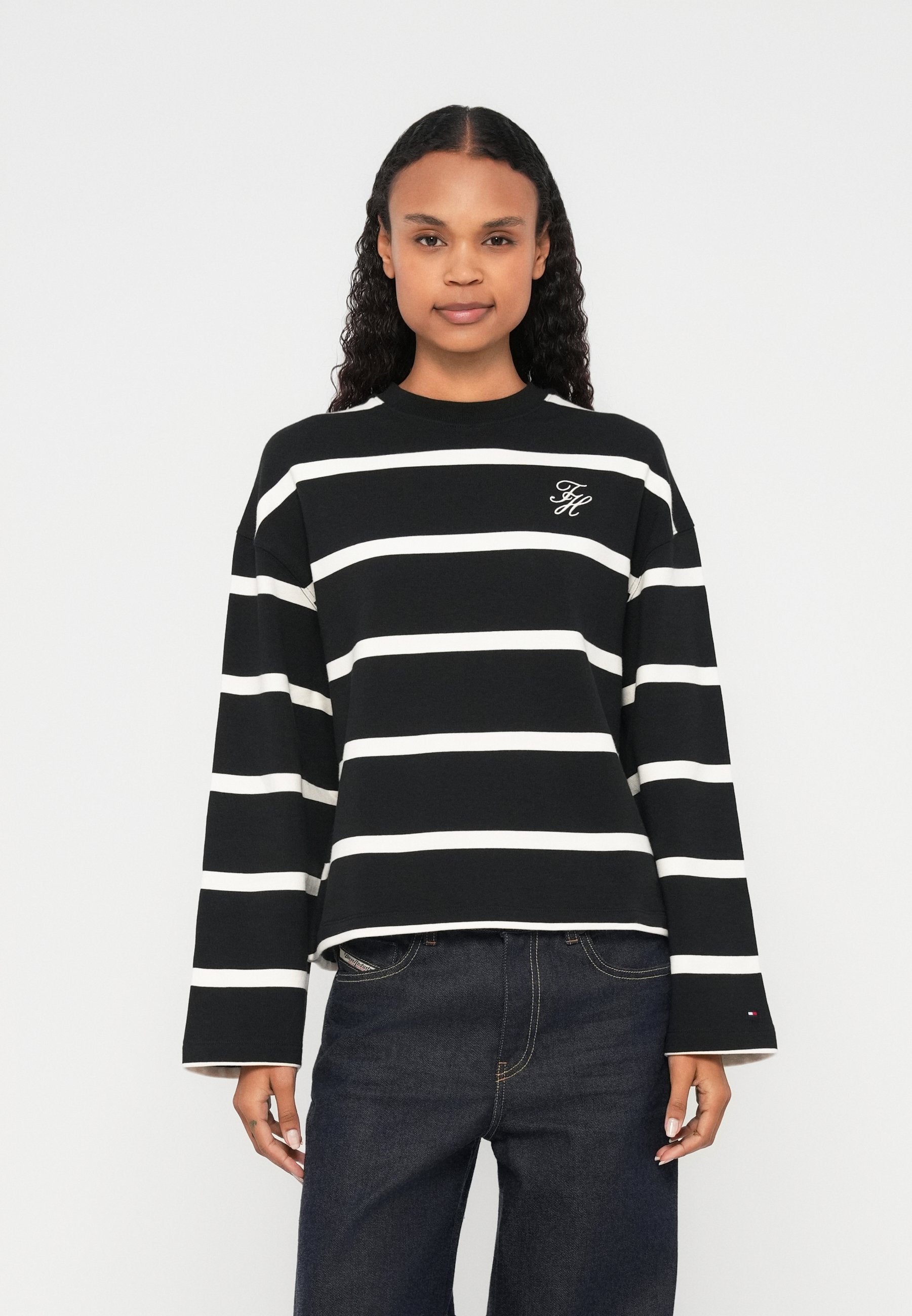 LOGO EMBROIDERY TERRY CREW NECK SWEATSHIRT - Sweatshirt - black/calico
