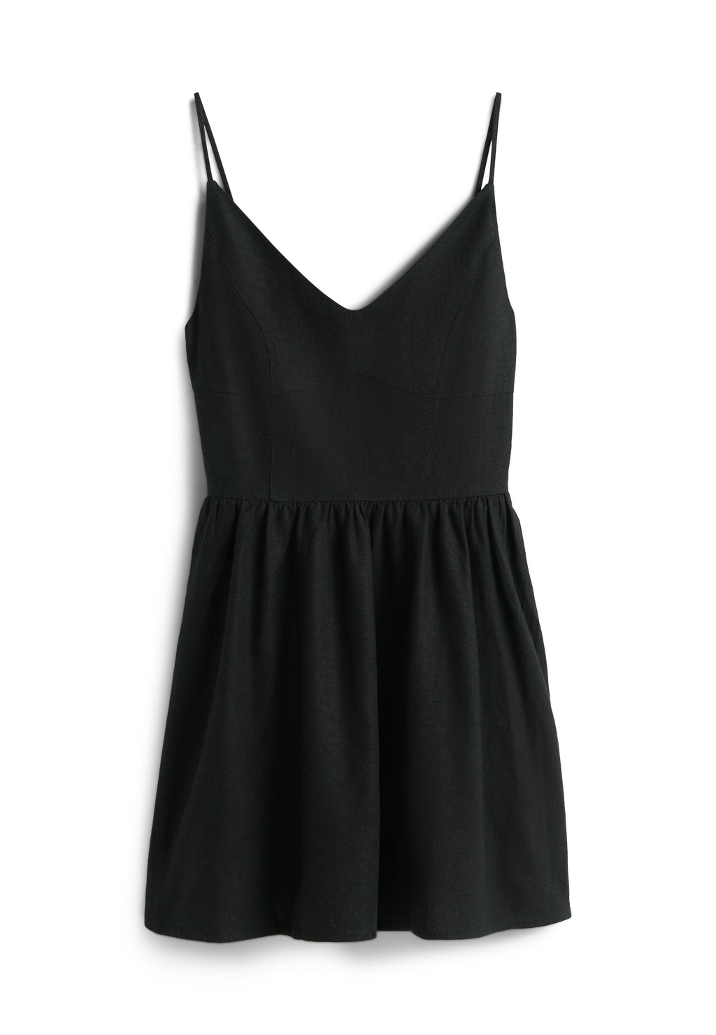 EXTRA SLIM LINEN BLEND MINI SKATER DRESS - Day dress - black
