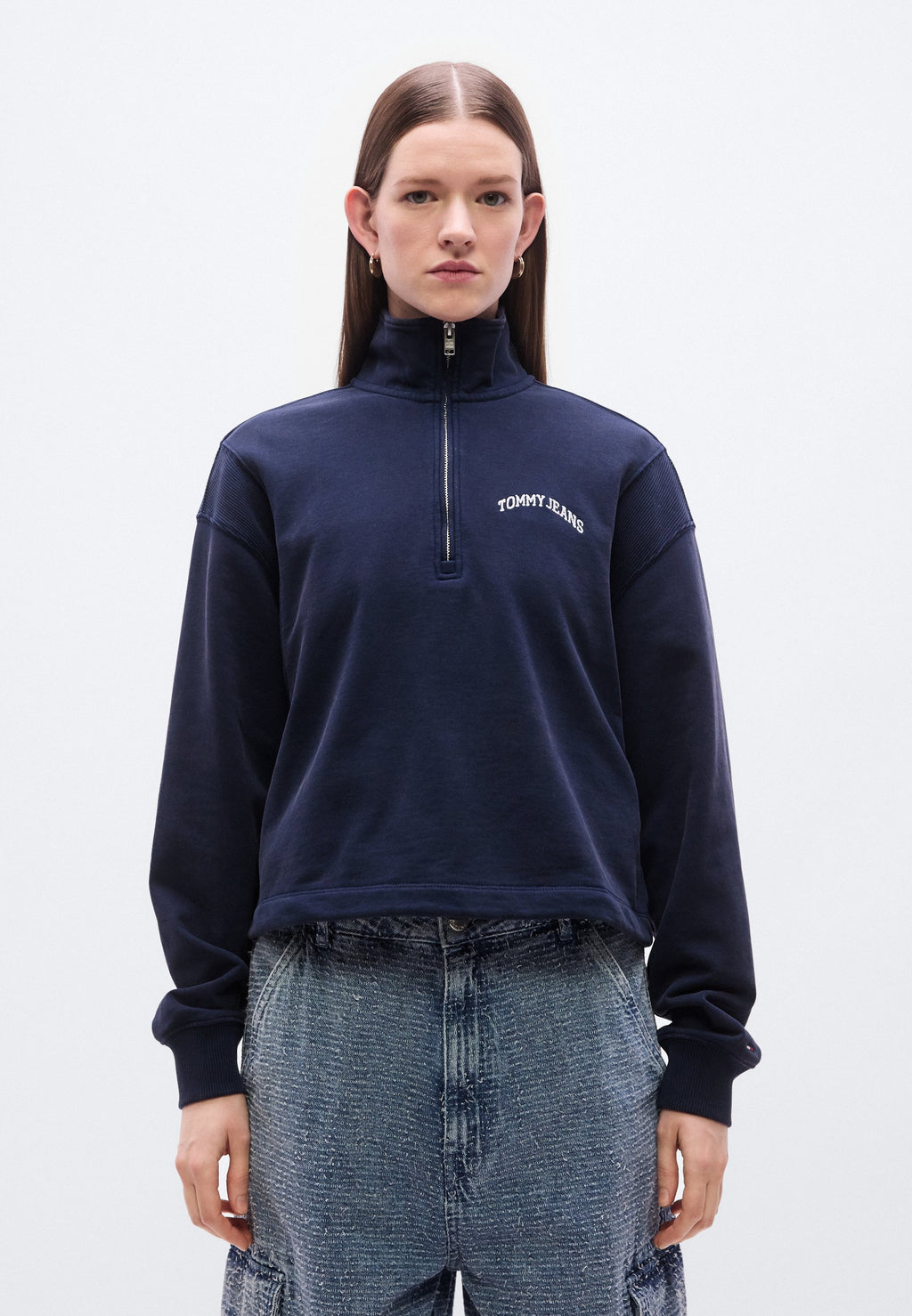 LOGO NAKIŞLI RAHAT YARIM FERMUARLI SWEATSHIRT - Sweatshirt - koyu lacivert