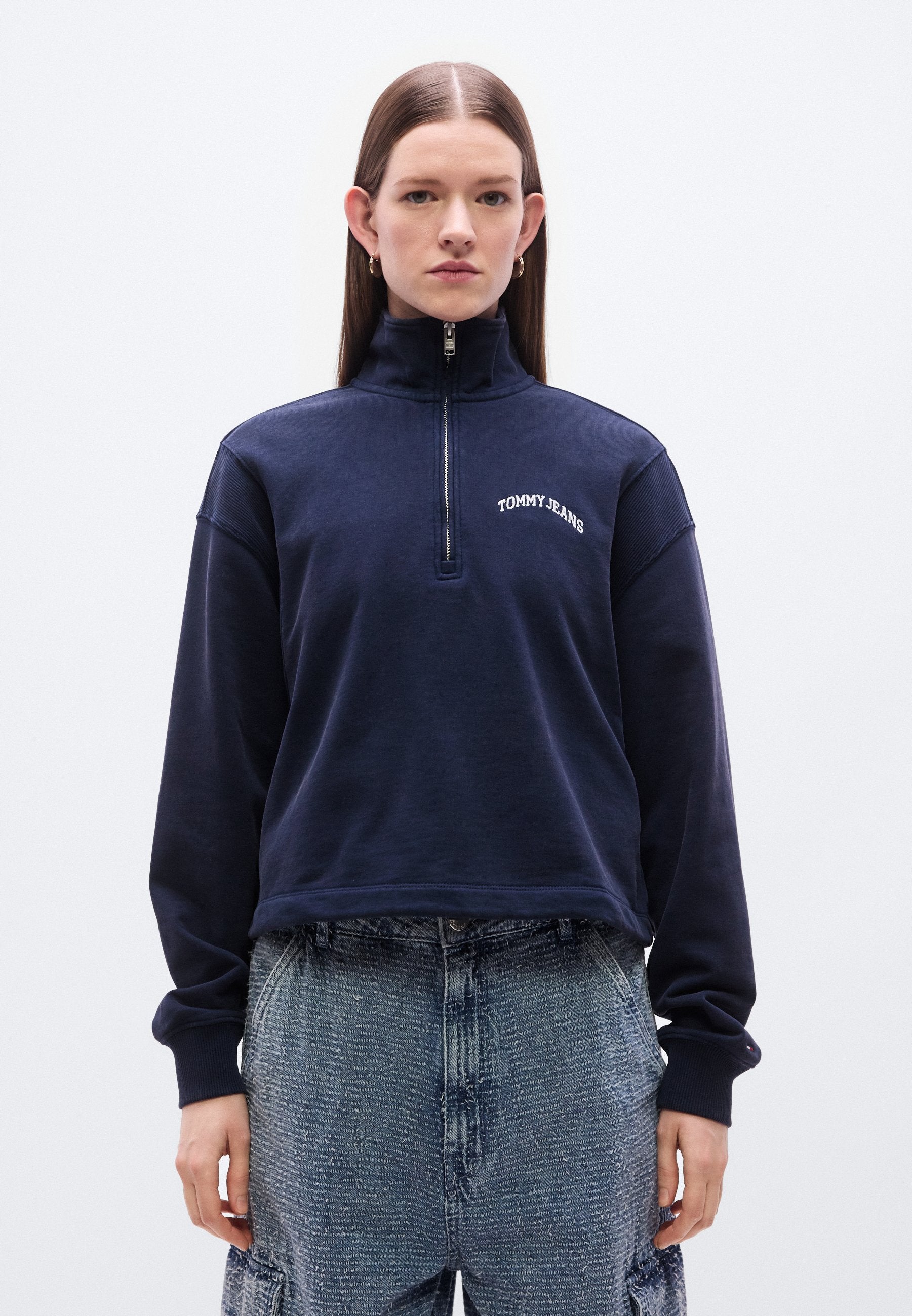 LOGO NAKIŞLI RAHAT YARIM FERMUARLI SWEATSHIRT - Sweatshirt - koyu lacivert