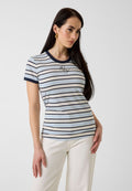 STRIPED MINI LOGO - Print T-shirt - cream white and shad