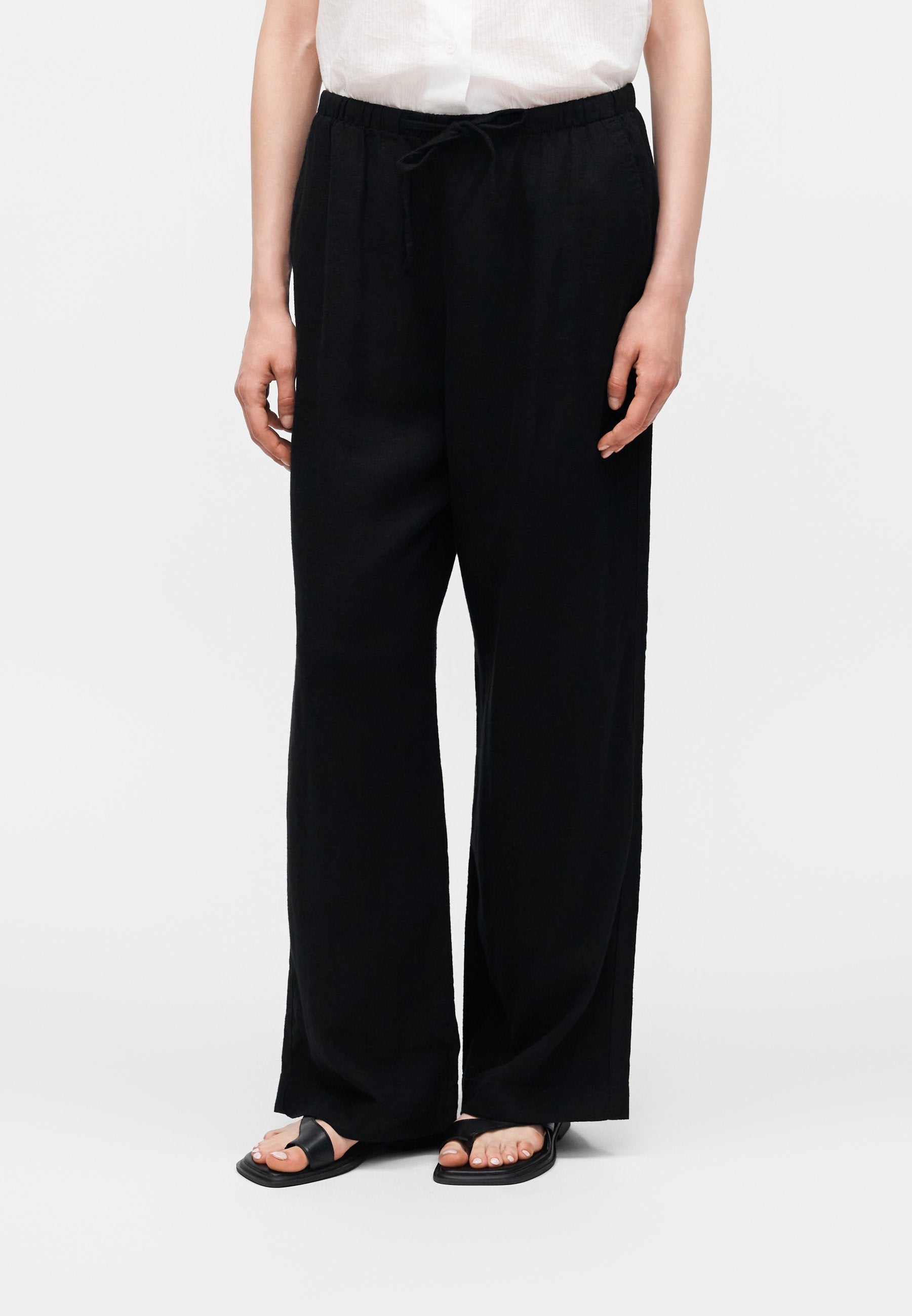 WIDE LEG - Trousers - black