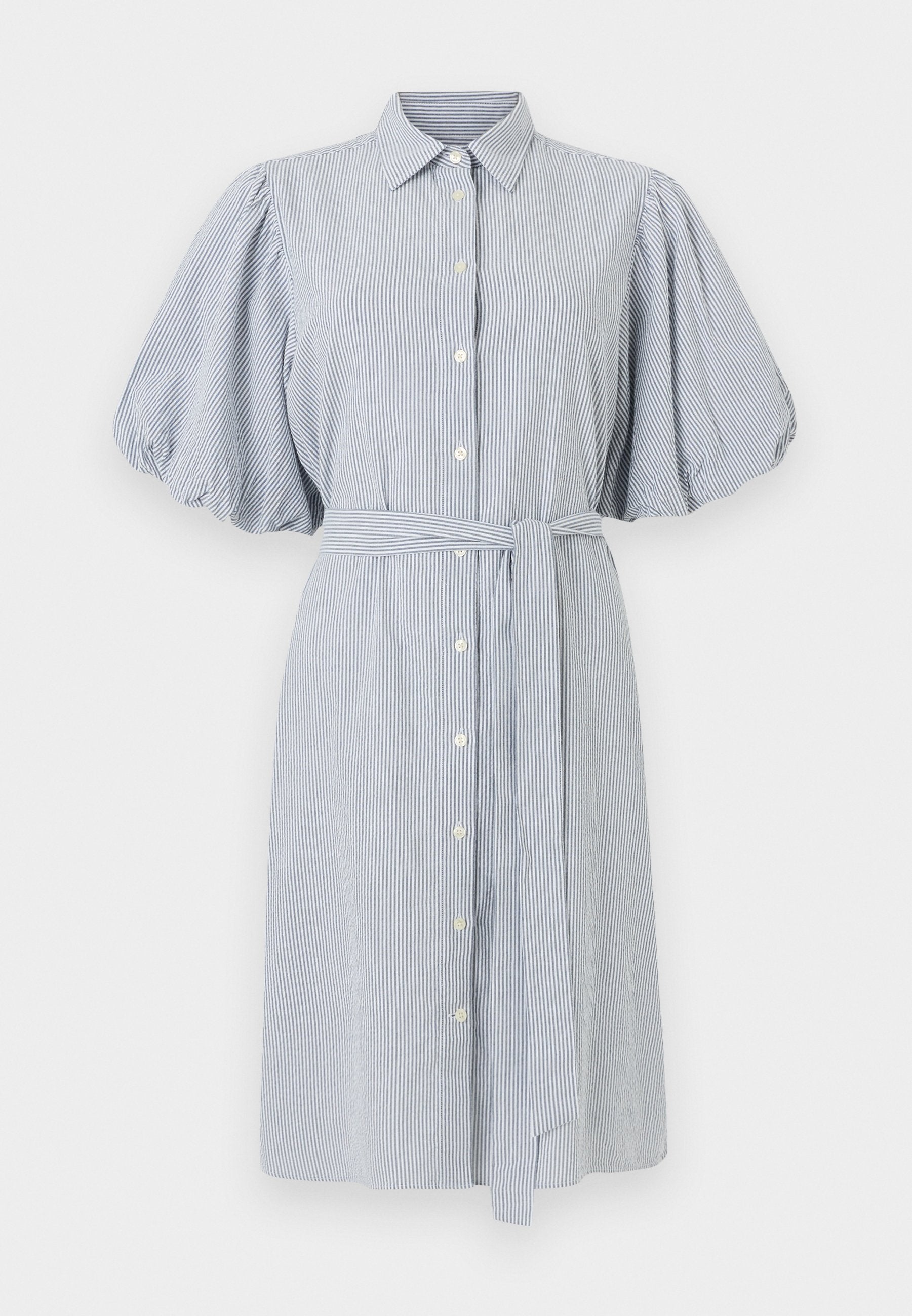 SEERSUCKER PUFF SLEEVE DRESS - Shirt dress - evening blue
