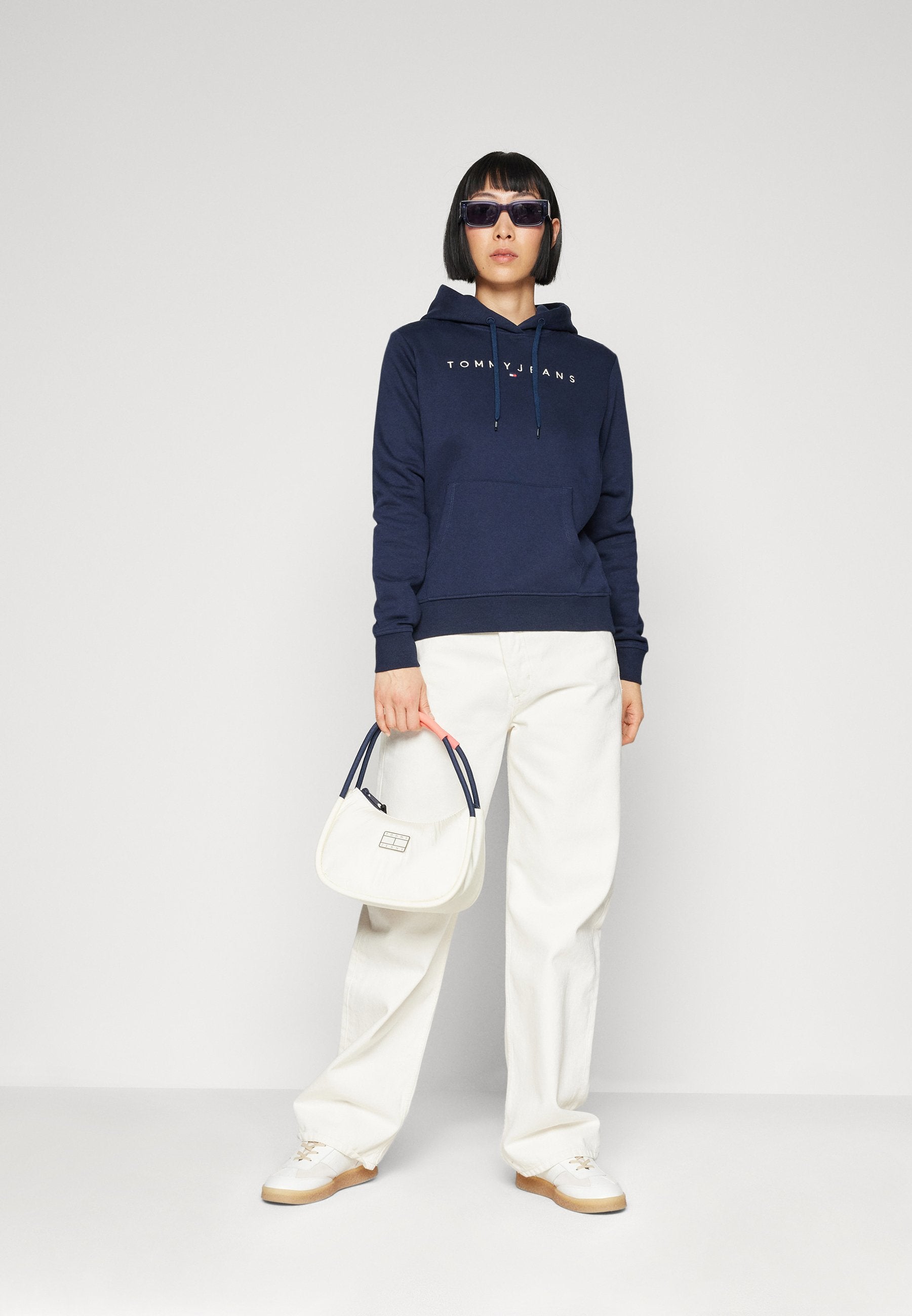 MOLLETON À CAPUCHE CORDON DE SERRAGE LOGO LINEAR - Sweat à capuche - bleu marine foncé
