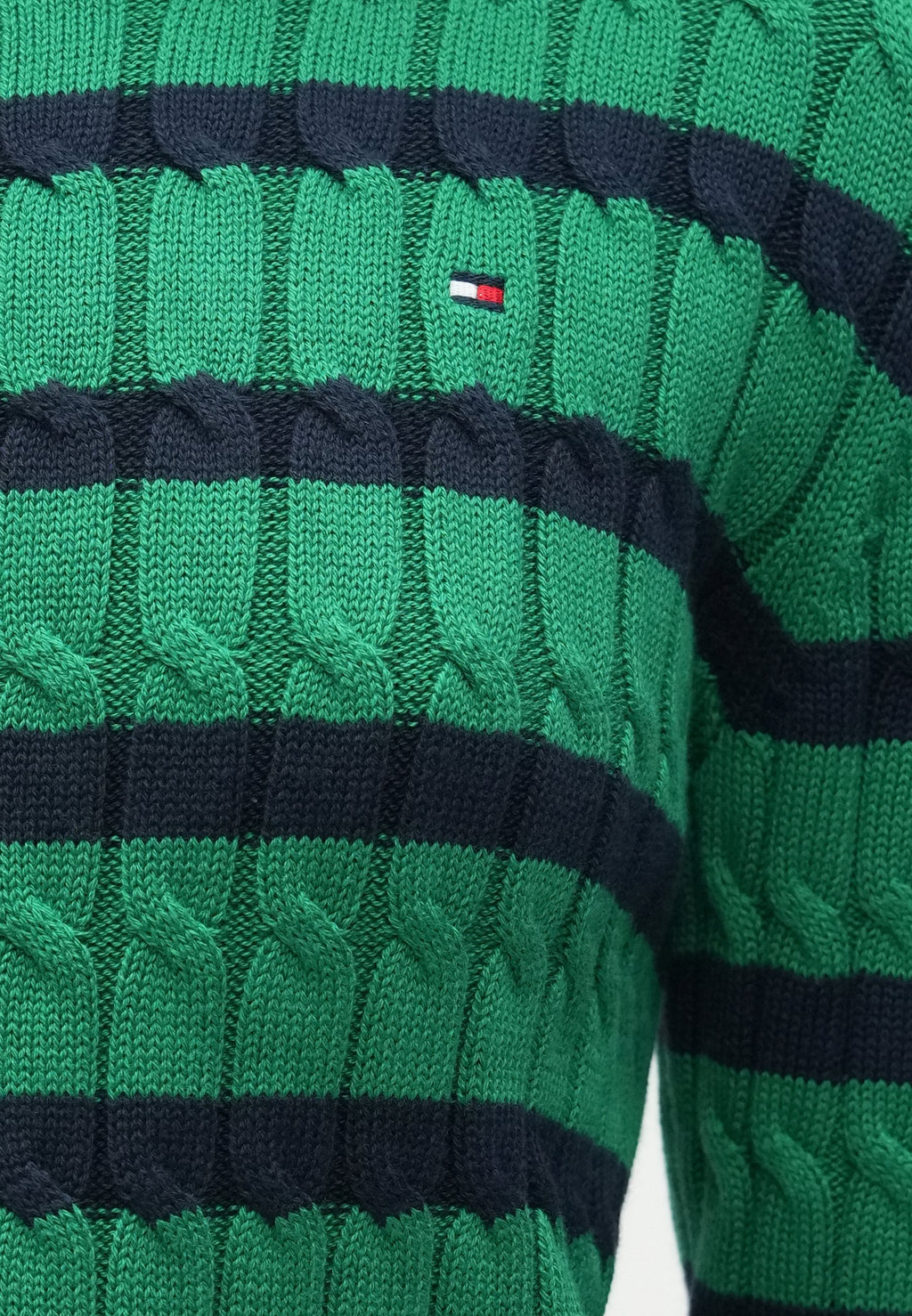 CABLE KNIT CREW NECK JUMPER - Jumper - nouveau green/navy breton