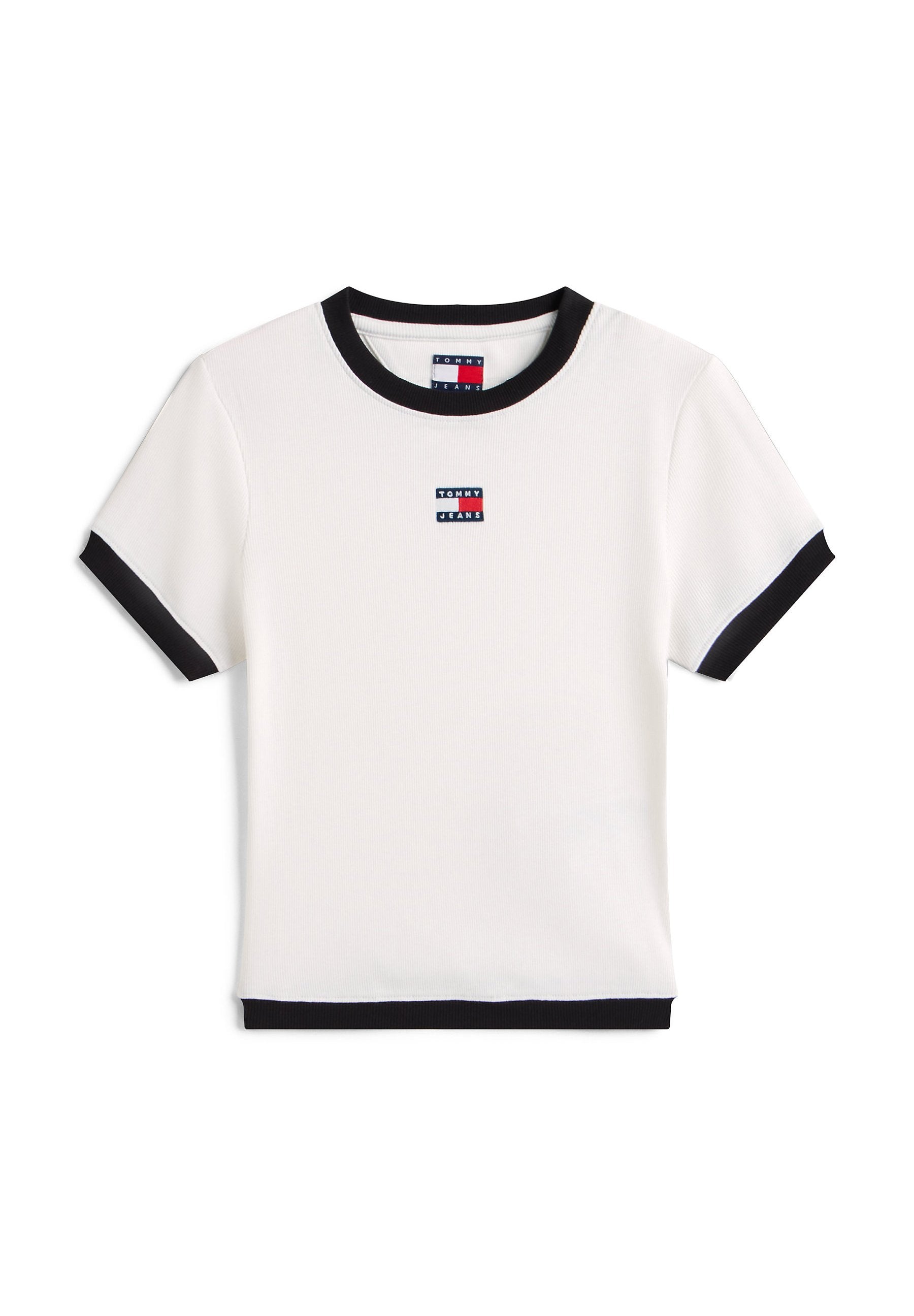 TOMMY BADGE RIBBED SLIM T-SHIRT - Print T-shirt - ecru