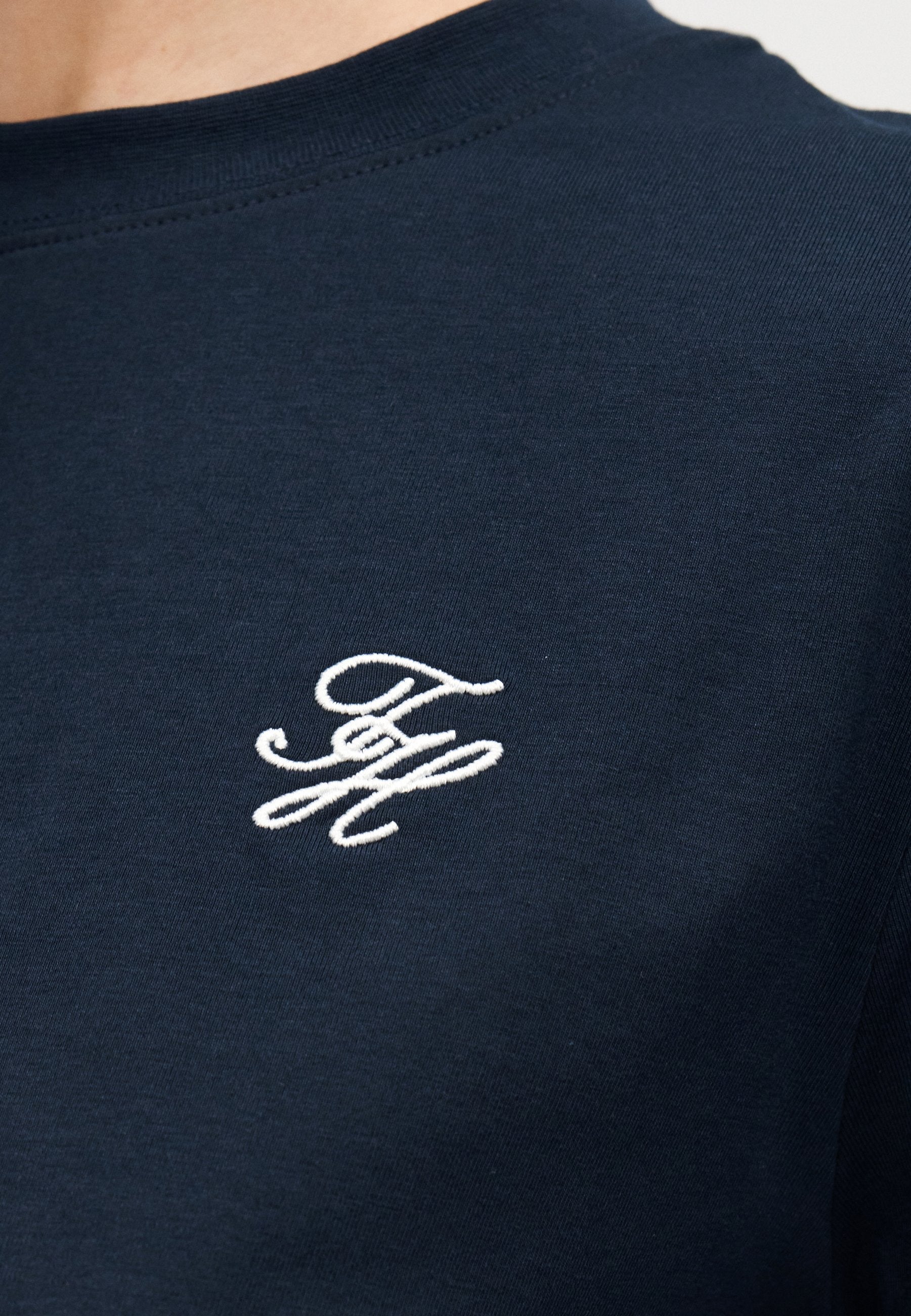T-SHIRT RAS-DU-COU EN JERSEY BRODÉ DU LOGO - T-shirt basique - bleu marine nuit