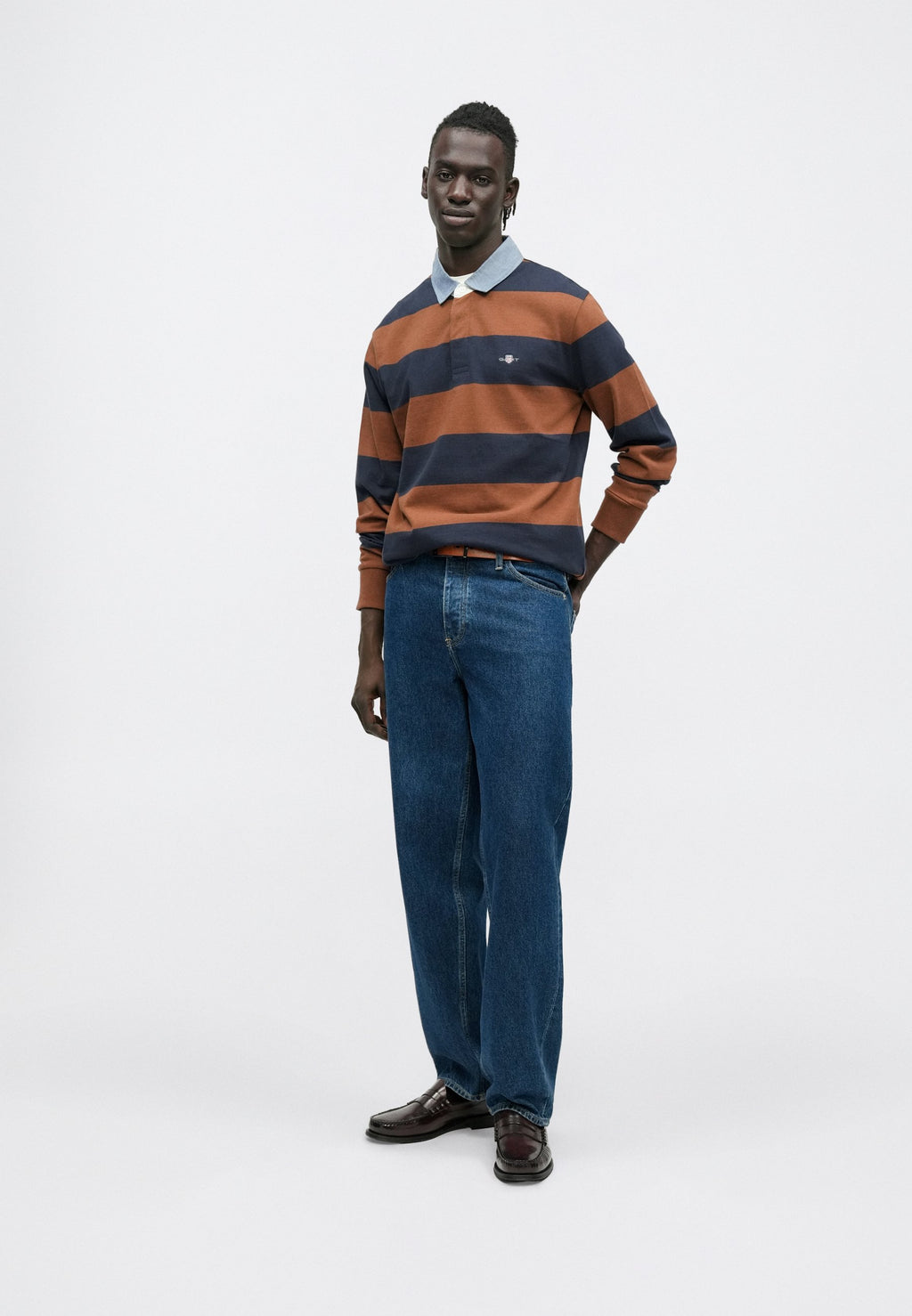 CHAMBRAY STRIPE HEAVY RUGGER - Polo shirt - mahogany brown