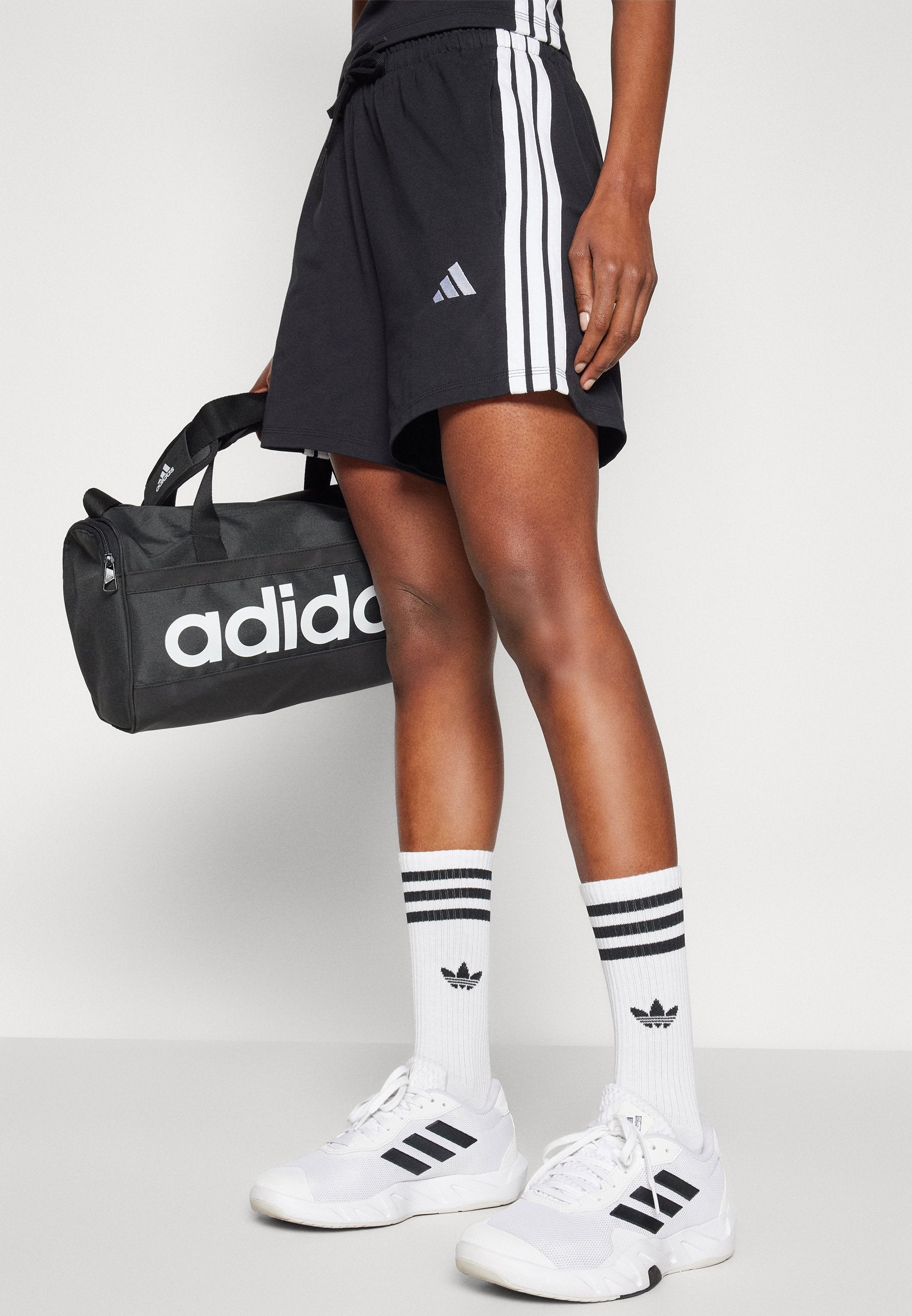 ESSENTIALS 3 STRIPES COTTON - Sports shorts - black/white