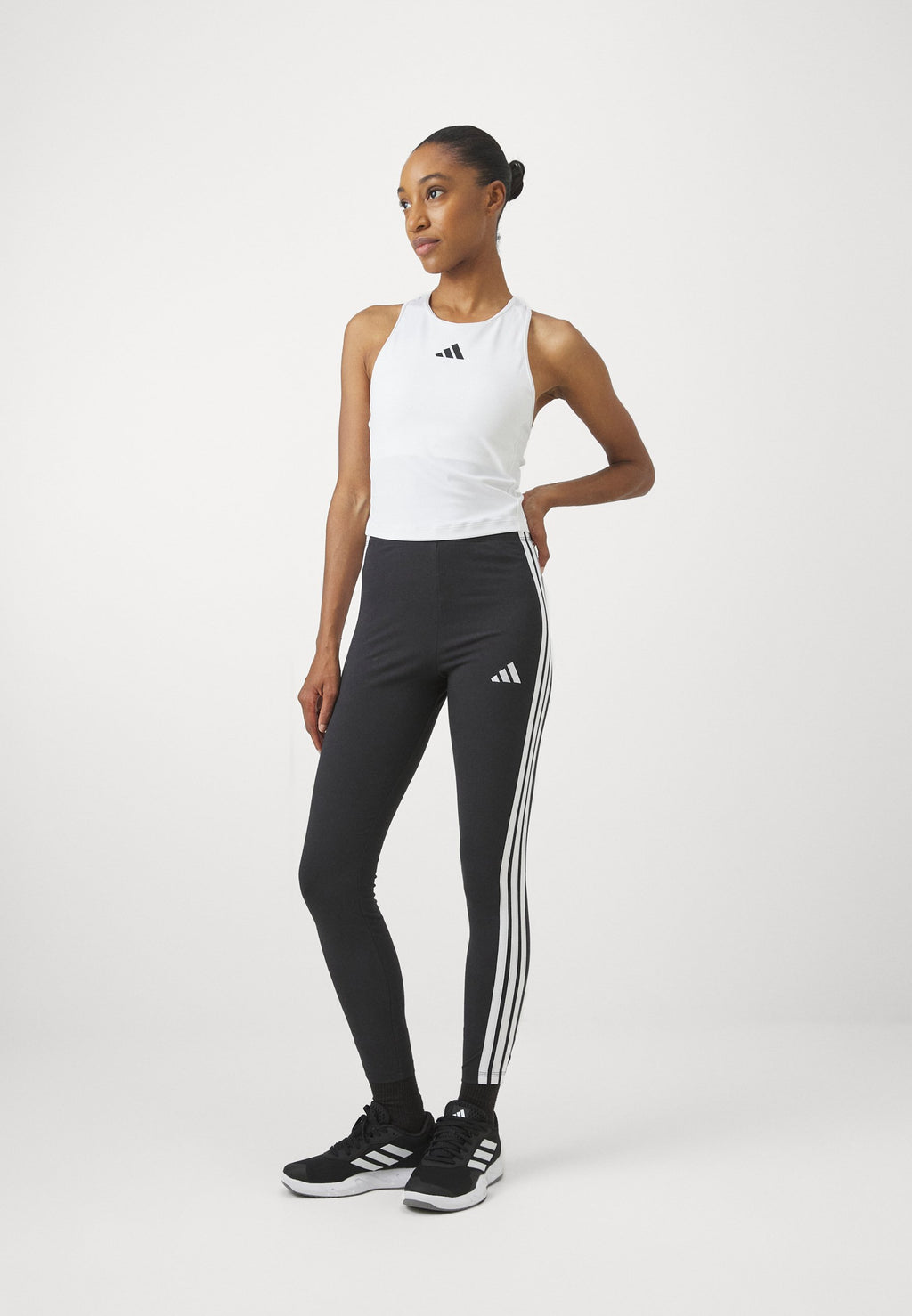 ESSENTIALS 3 STRIPES - Leggings - black/white