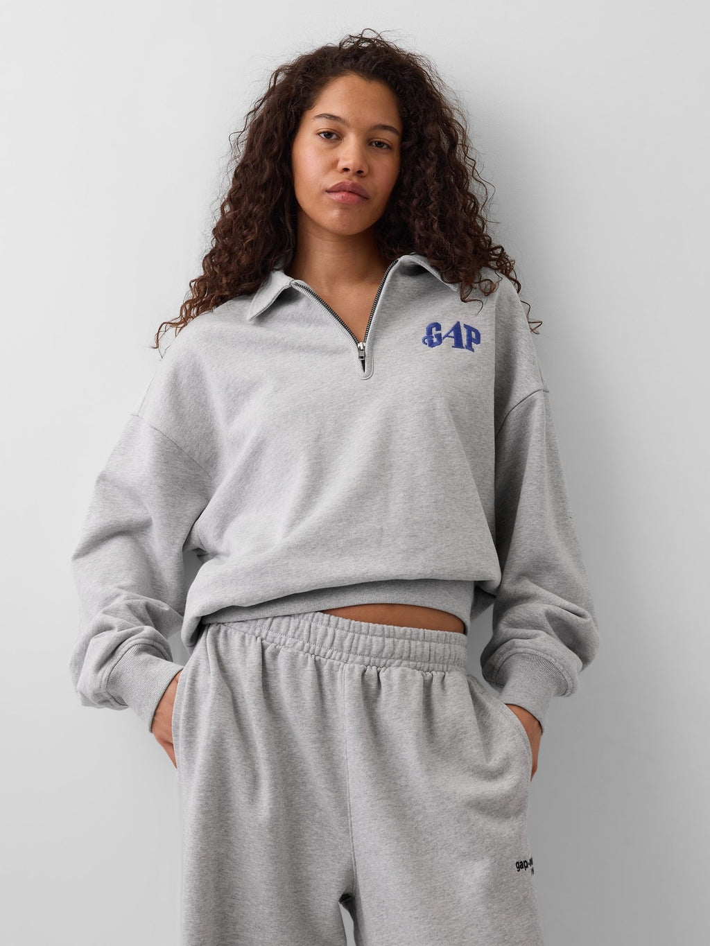 GAP AWAKE NY HEAVYWEIGHT OVERSIZED QUARTER-ZIP PULLOVER - Sweatshirt - light grey heather