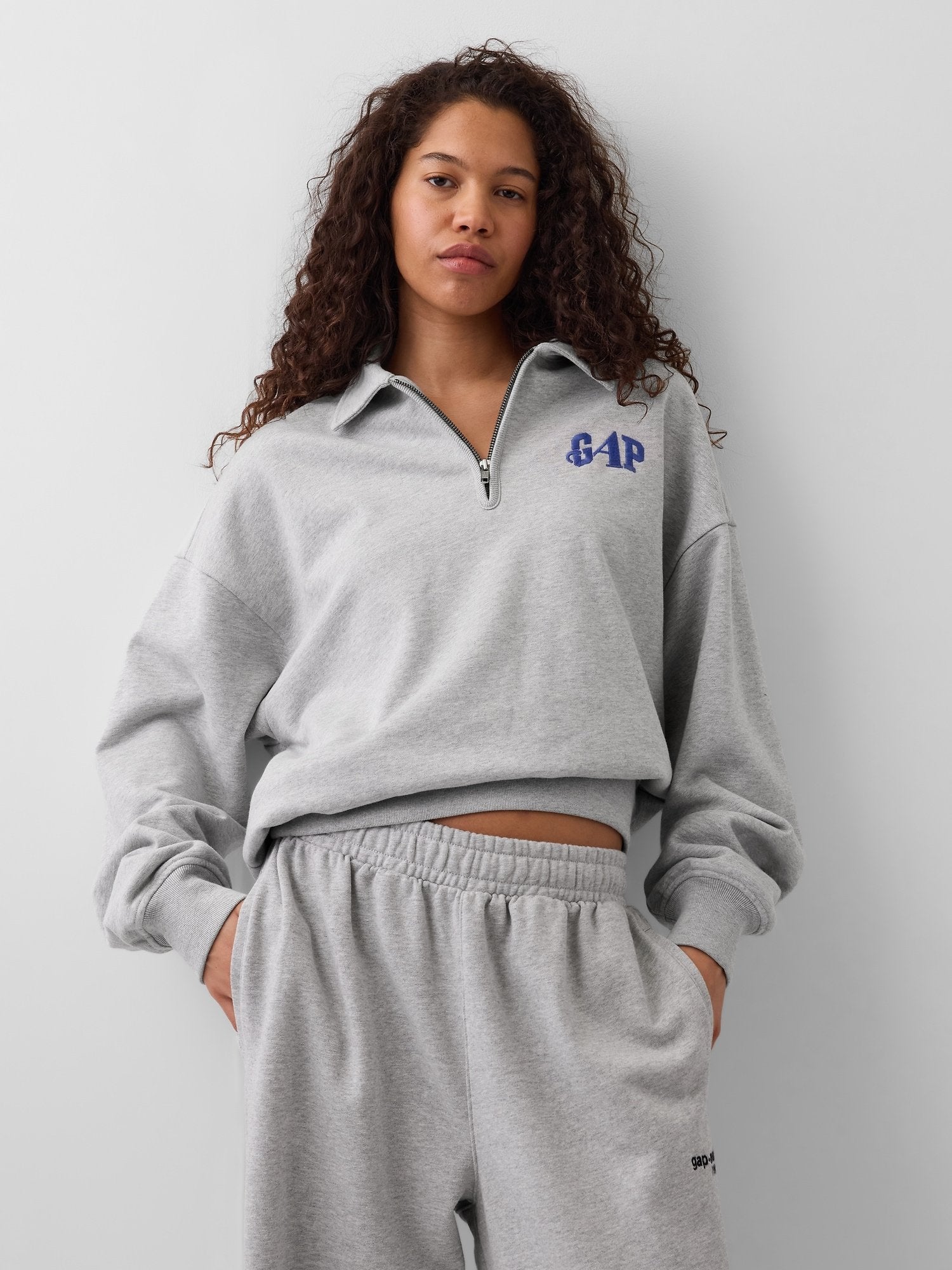 GAP AWAKE NY HEAVYWEIGHT OVERSIZED QUARTER-ZIP PULLOVER - Sweatshirt - light grey heather