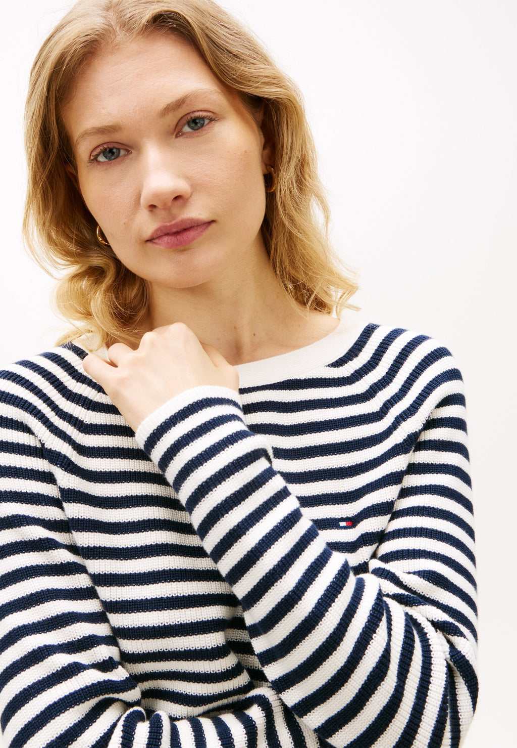 FINE KNIT BOAT NECK JUMPER - Jumper - ivory petal/dark night navy