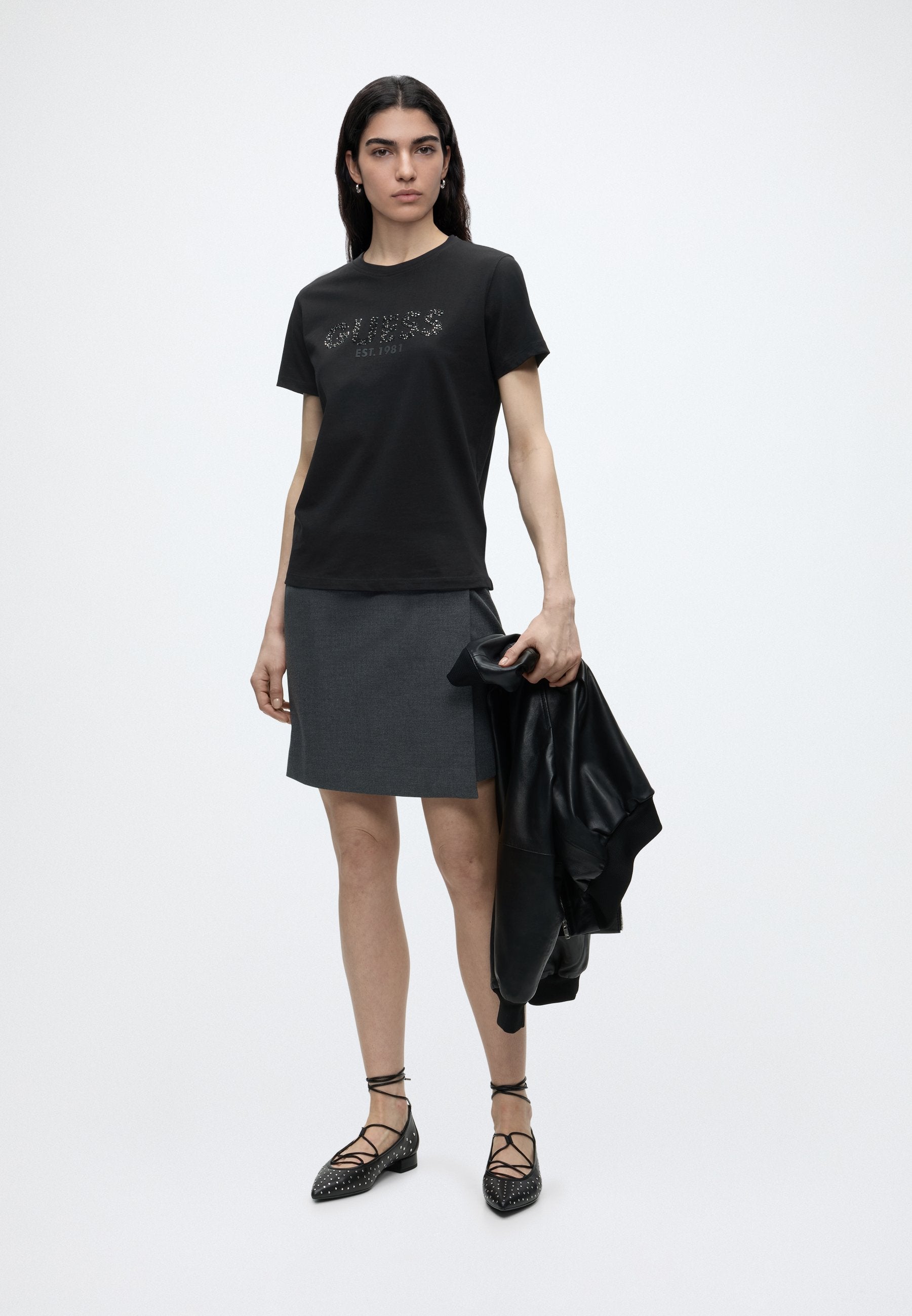 STUDS SCRIPT TEE - Print T-shirt - jet black