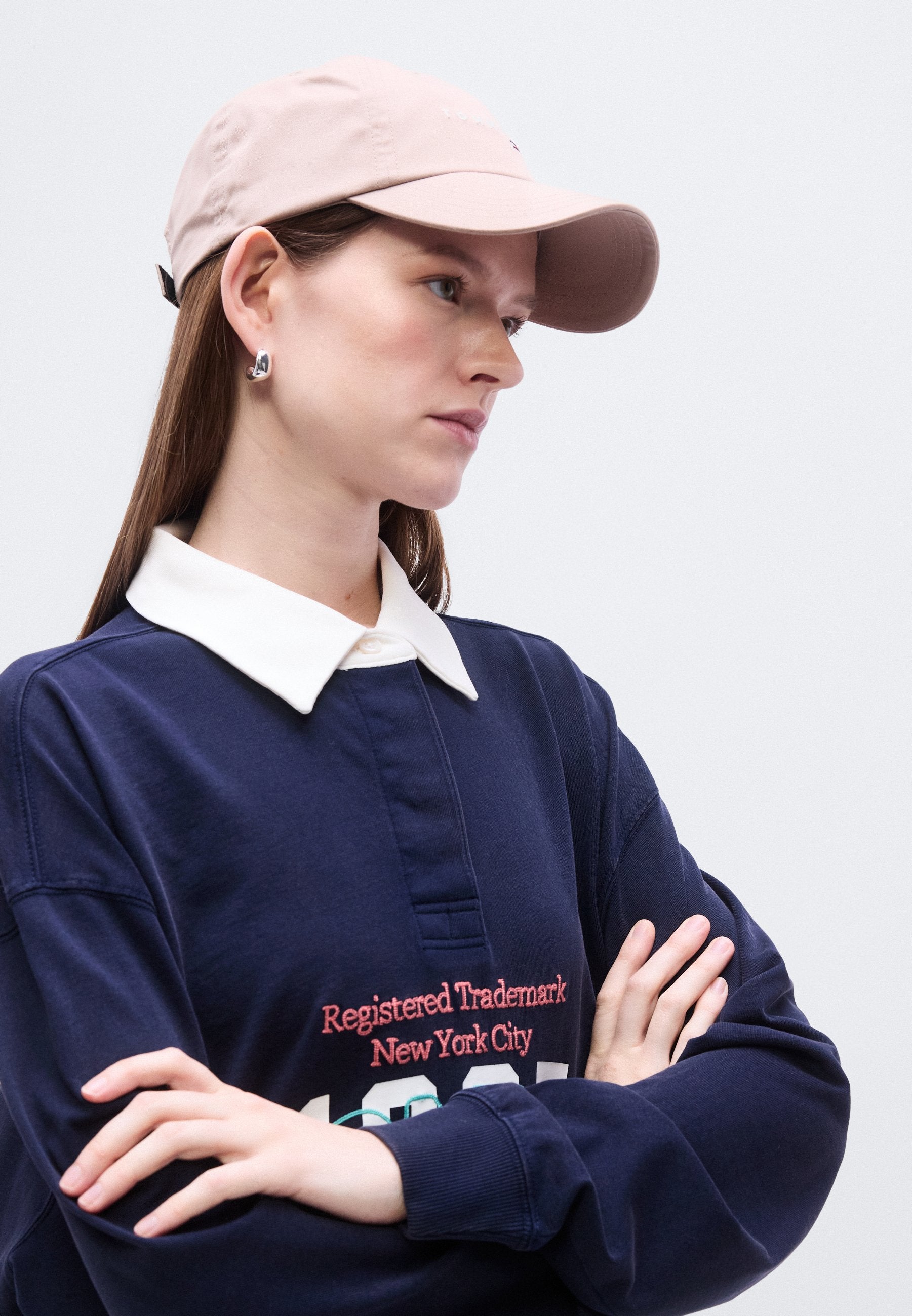 LOGO NAKIŞLI JERSİ OVERSIZE RAGBİ GÖMLEK - Polo yaka - lacivert