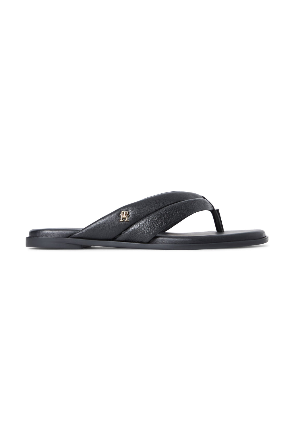 LEATHER TOE POST FLAT SANDALS - T-bar sandals - black