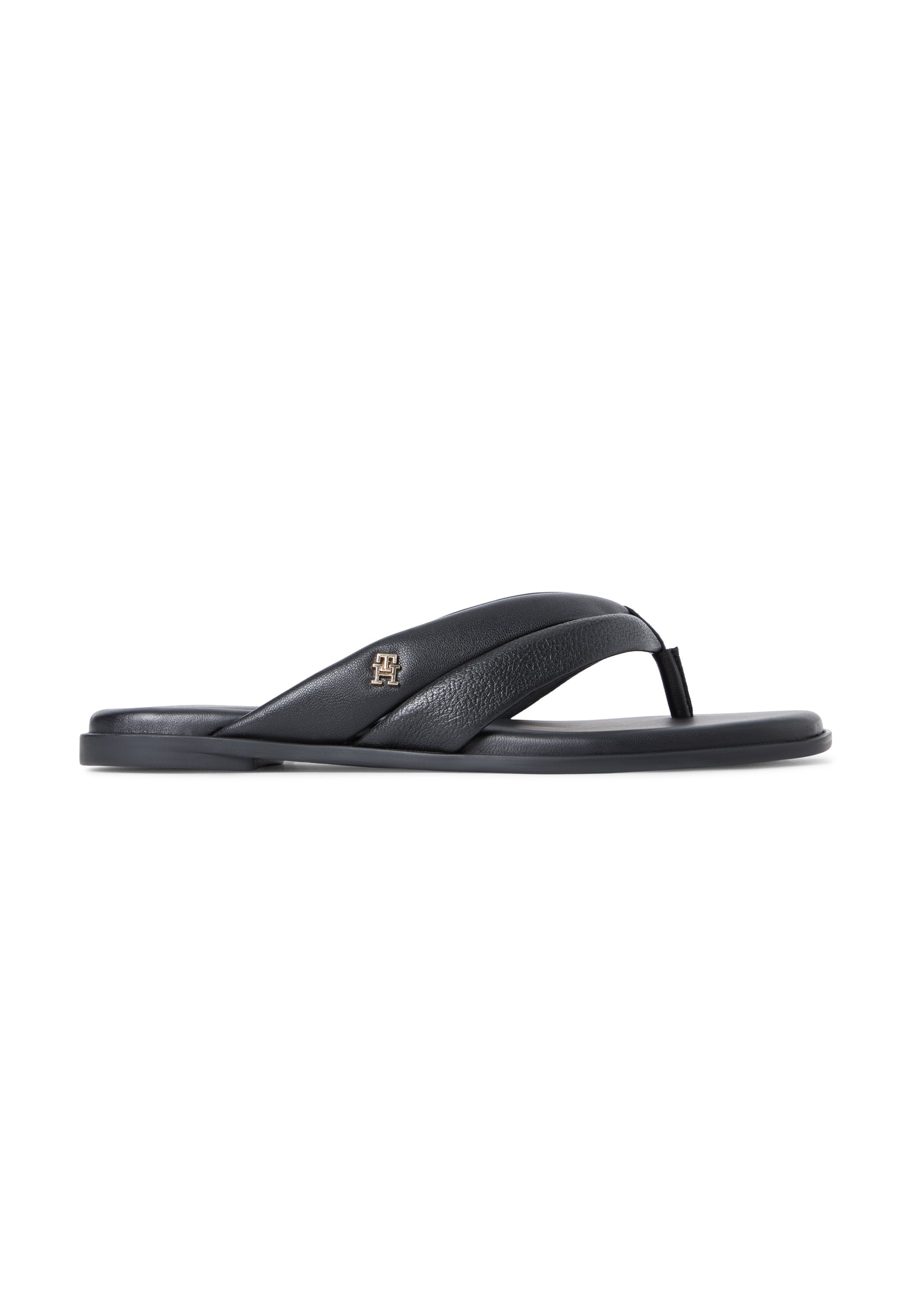 LEATHER TOE POST FLAT SANDALS - T-bar sandals - black