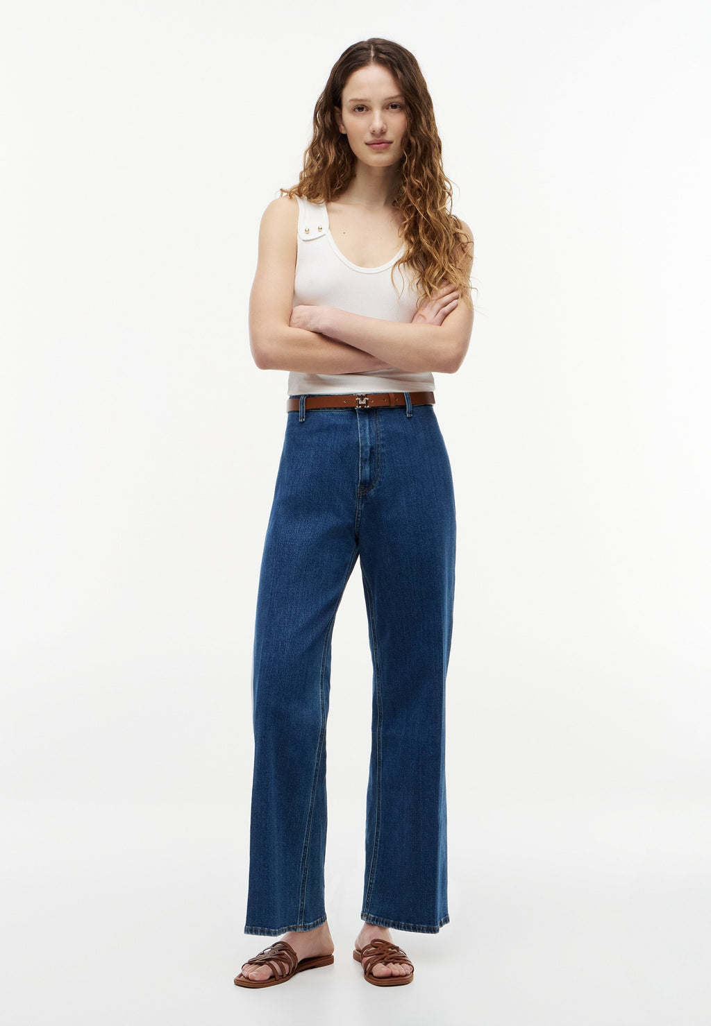 WIDE LEG RIAN HW ANKLE - Wide Leg - blue