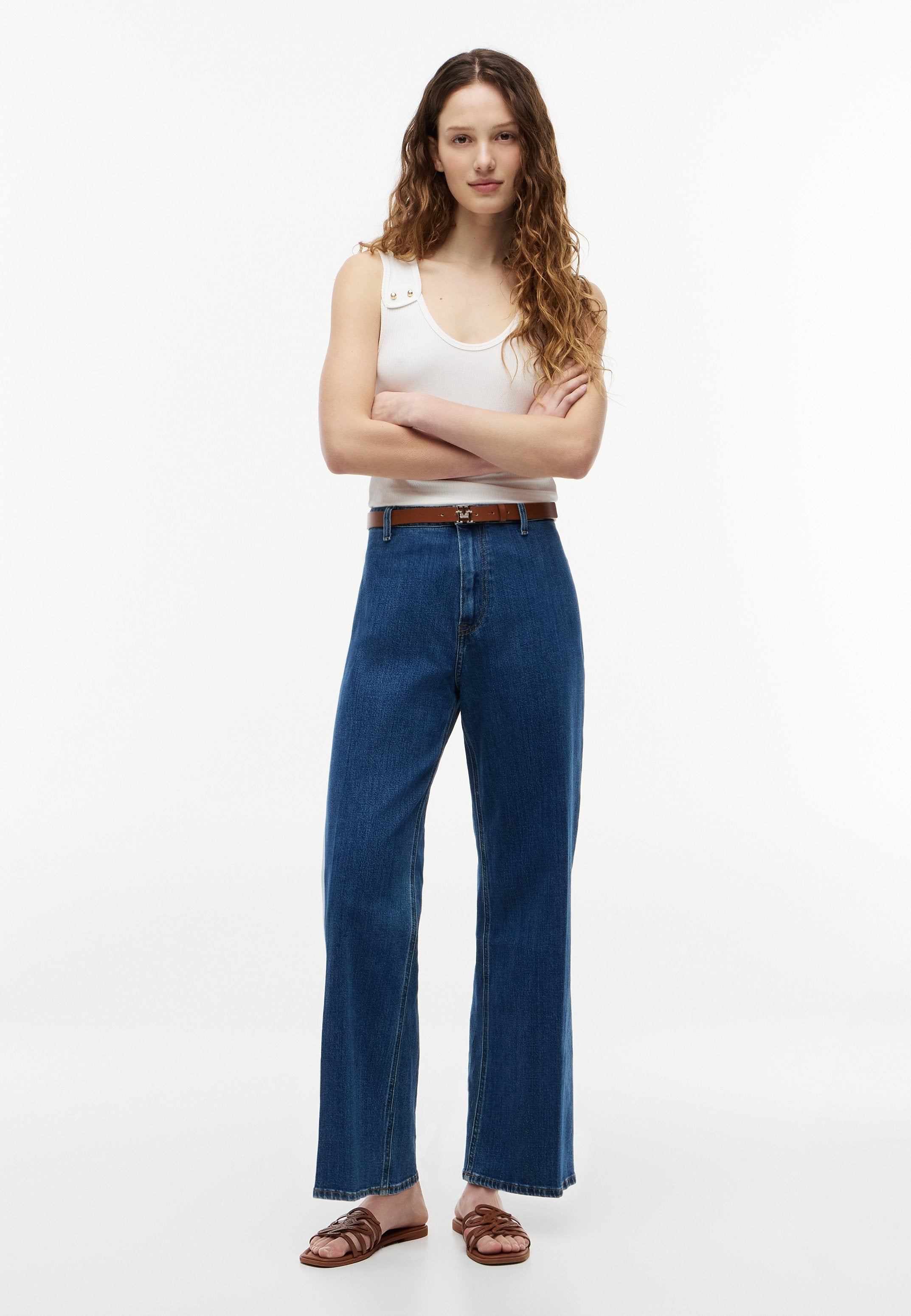WIDE LEG RIAN HW ANKLE - Wide Leg - blue