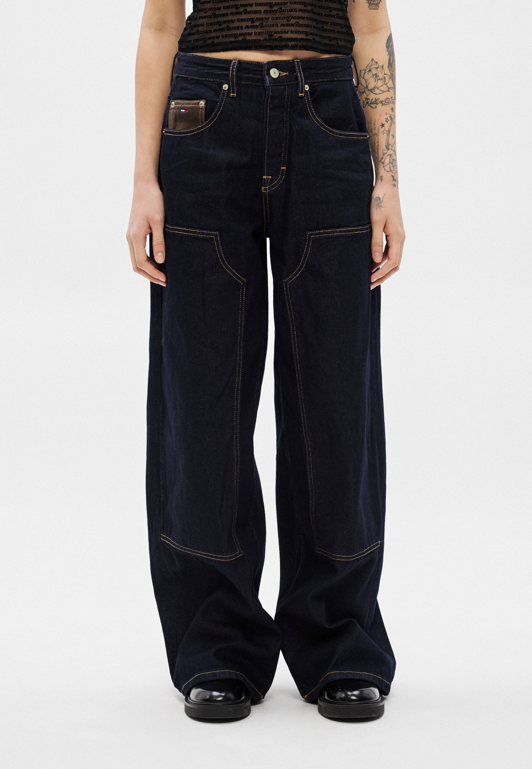 KNEE PANEL MID RISE LOOSE JEANS - Loose Jeans - denim dark