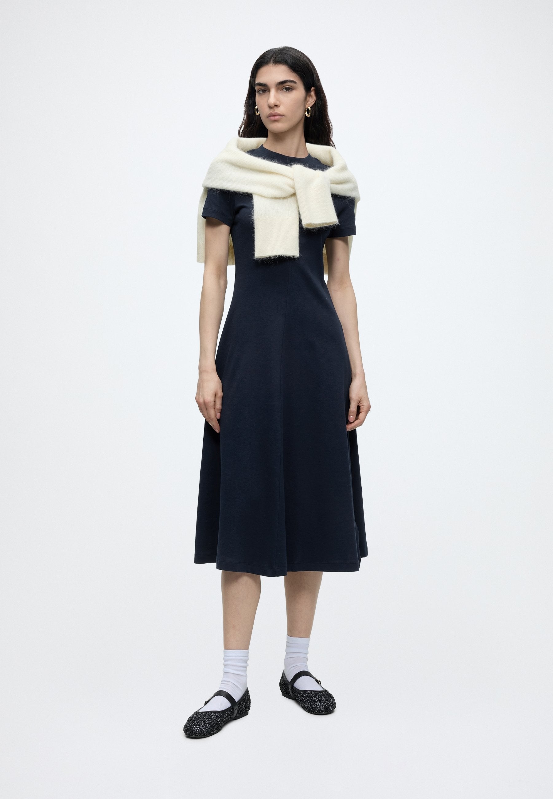 INTERLOCK KNIT MIDI FIT AND FLARE DRESS - Jersey dress - dark night navy