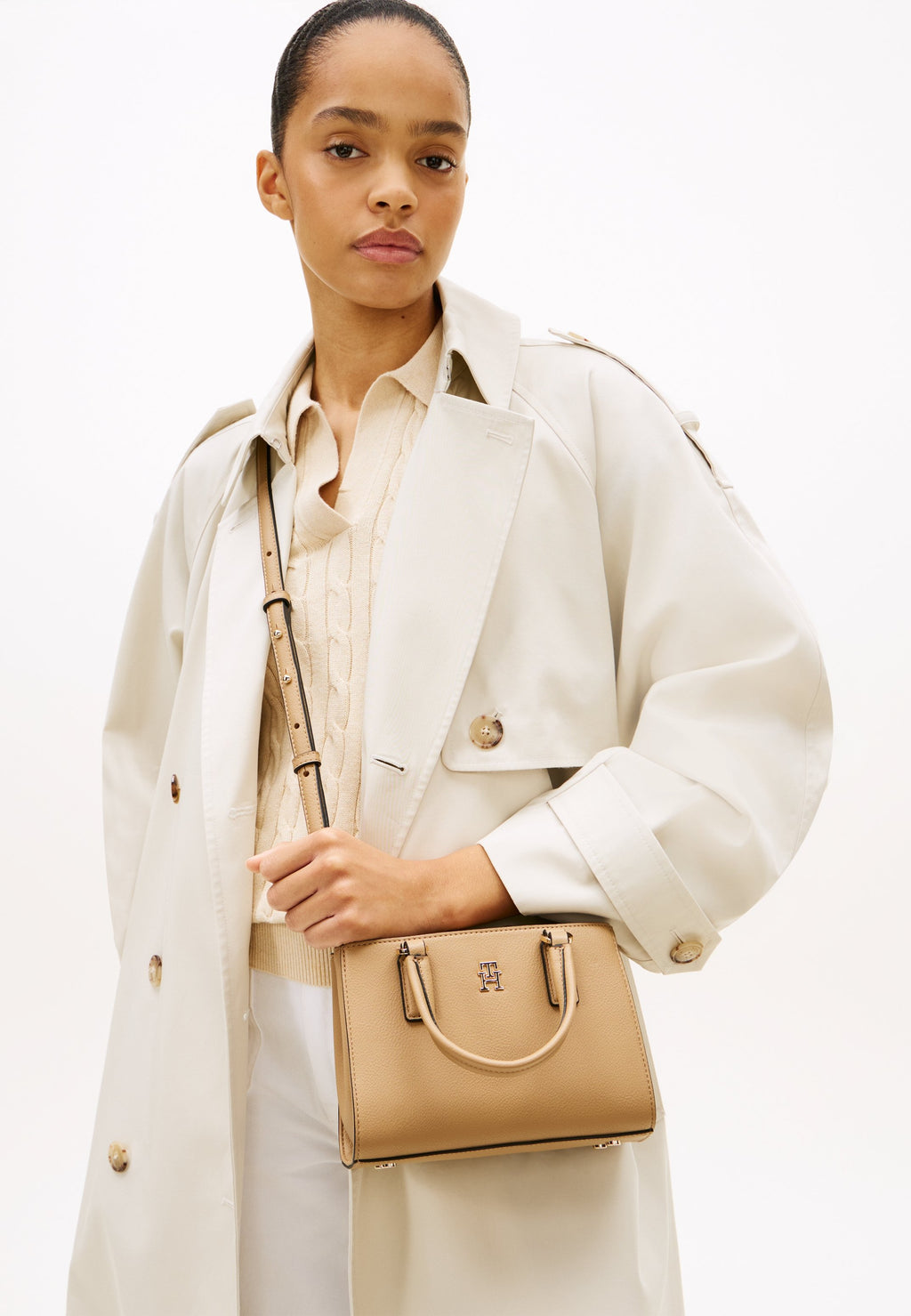 TH MONOGRAM CROSSBODY TOTE BAG - Handbag - beige