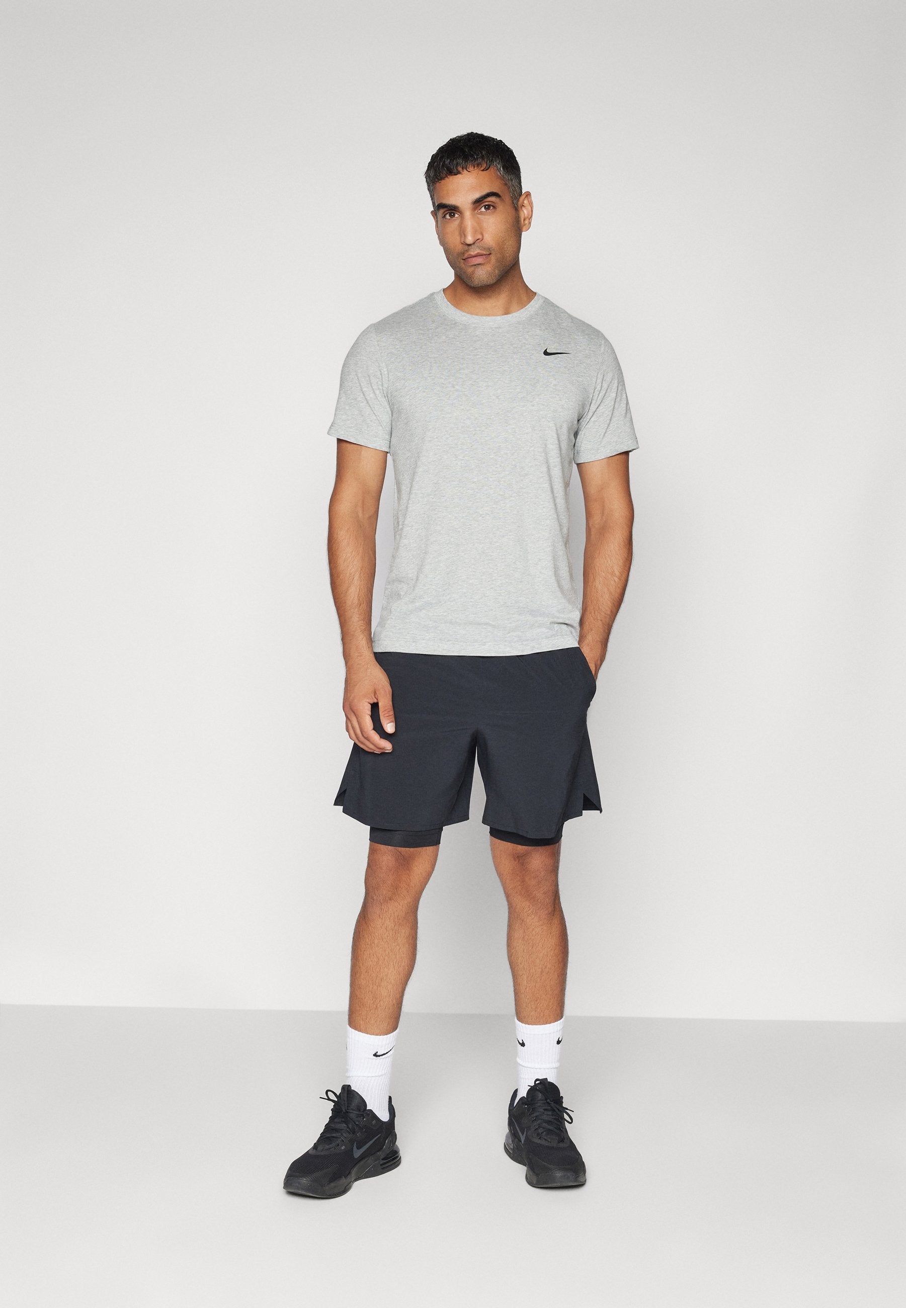 TEE CREW SOLID - Sports T-shirt - dark grey heather/black