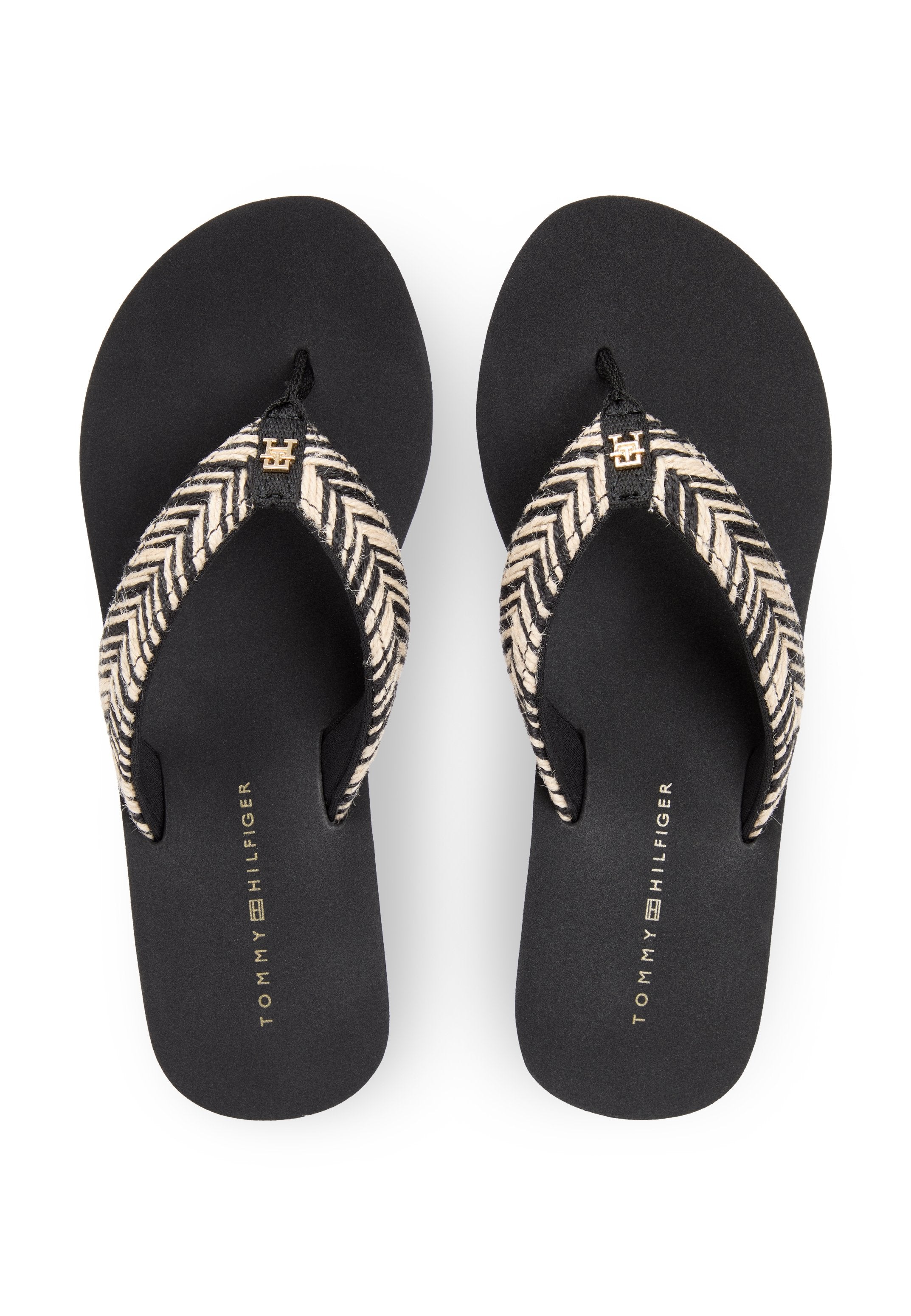 ROPE STRAP WEDGE FLIP-FLOPS - High heeled sandals - black