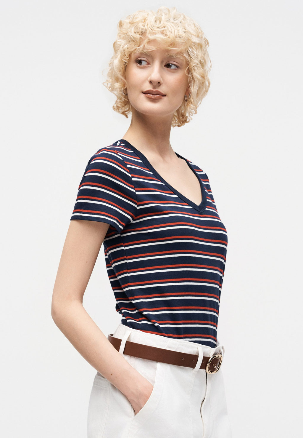 STRIPE - Print T-shirt - navy/red