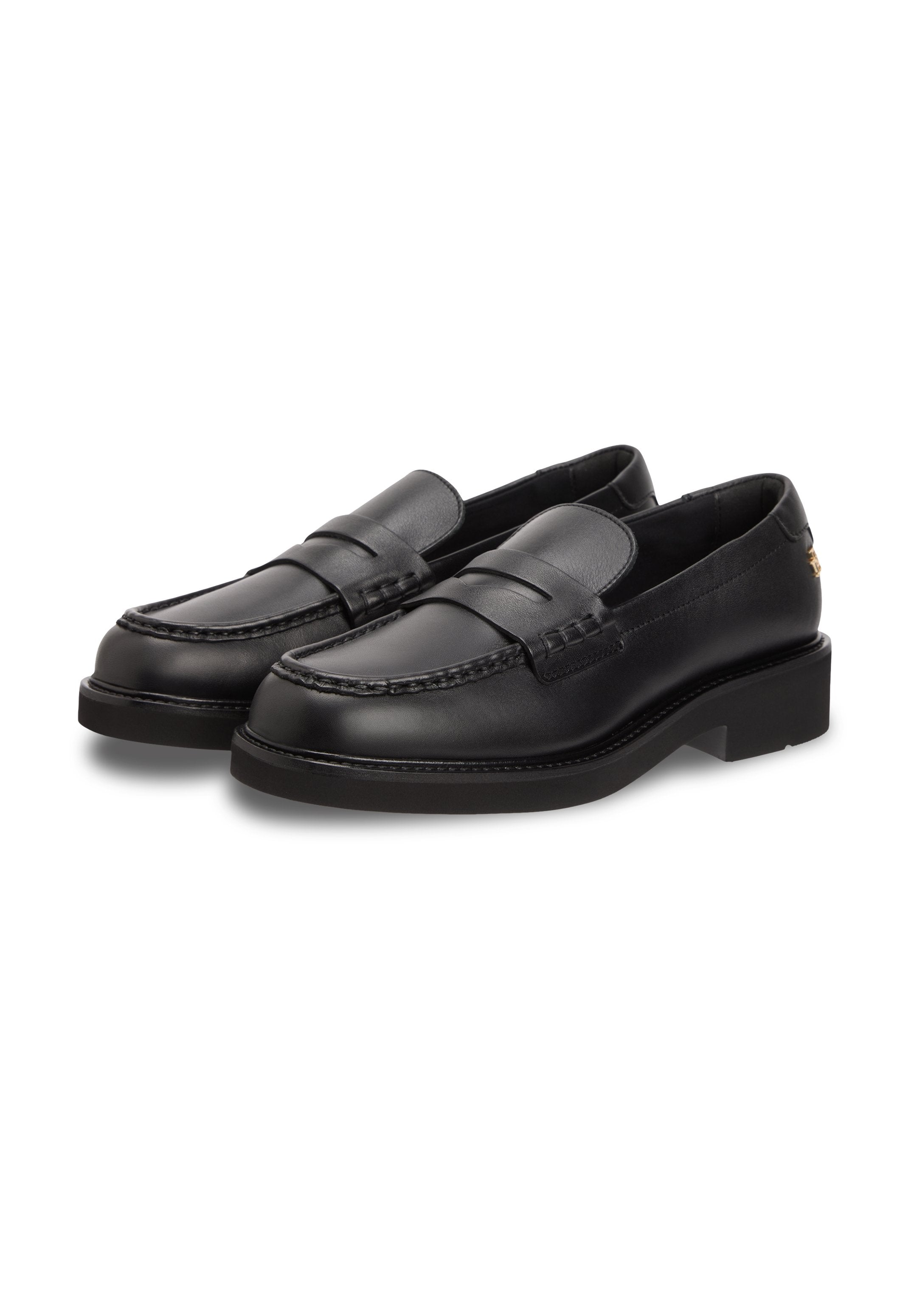 LEATHER CHUNKY PENNY LOAFERS - Slip-ons - black