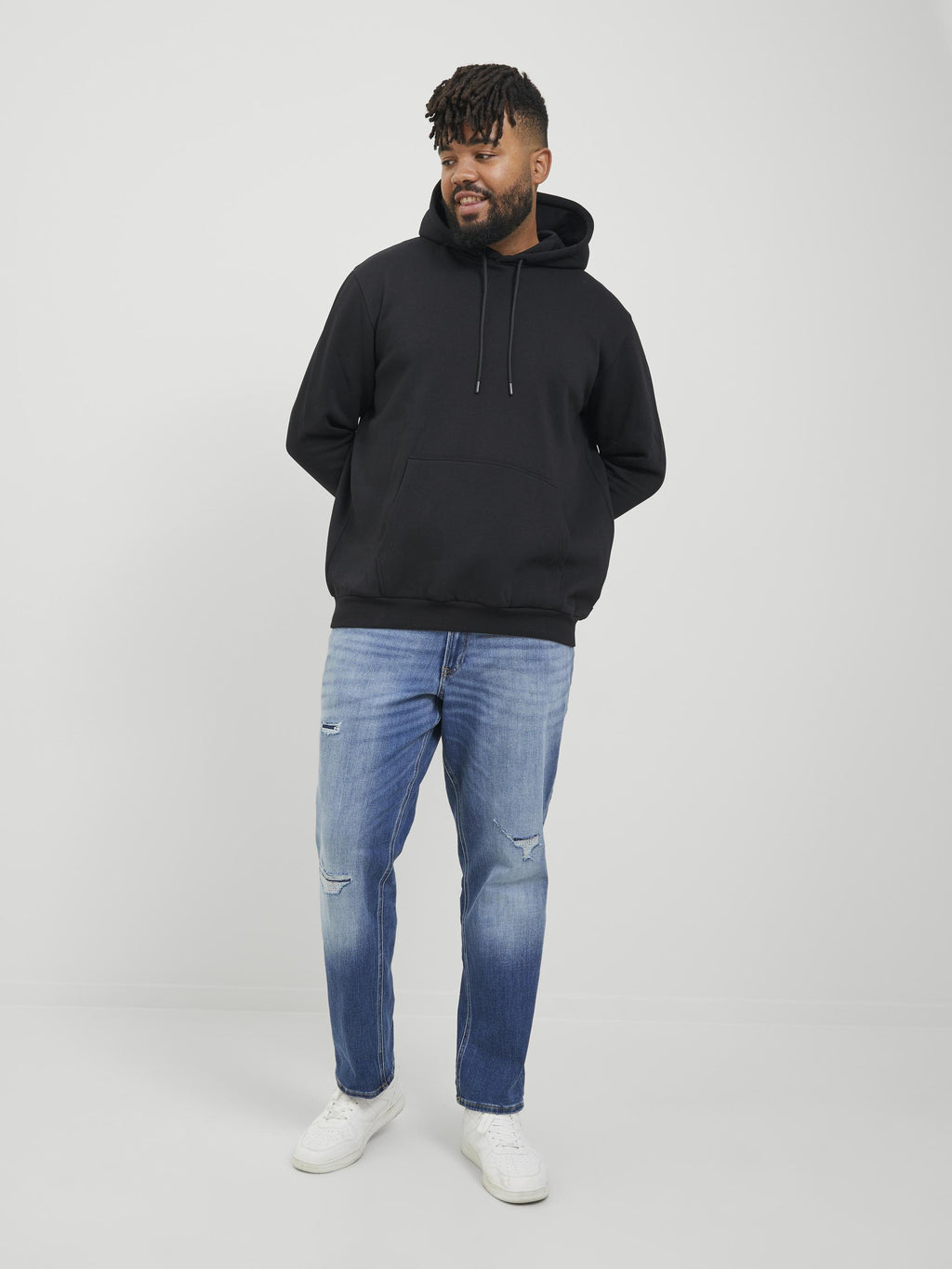 Plus Size Plain - Hoodie - black