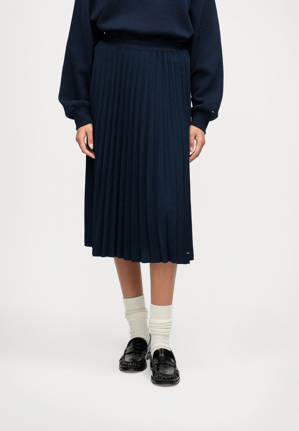 PLEATED TWILL MIDI SKIRT - Pleated skirt - dark night navy