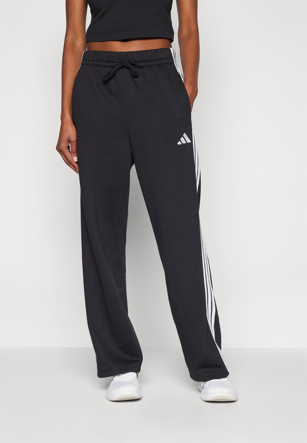 ESSENTIALS 3 STRIPES OPEN HEM PANTS - Tracksuit bottoms - black/white