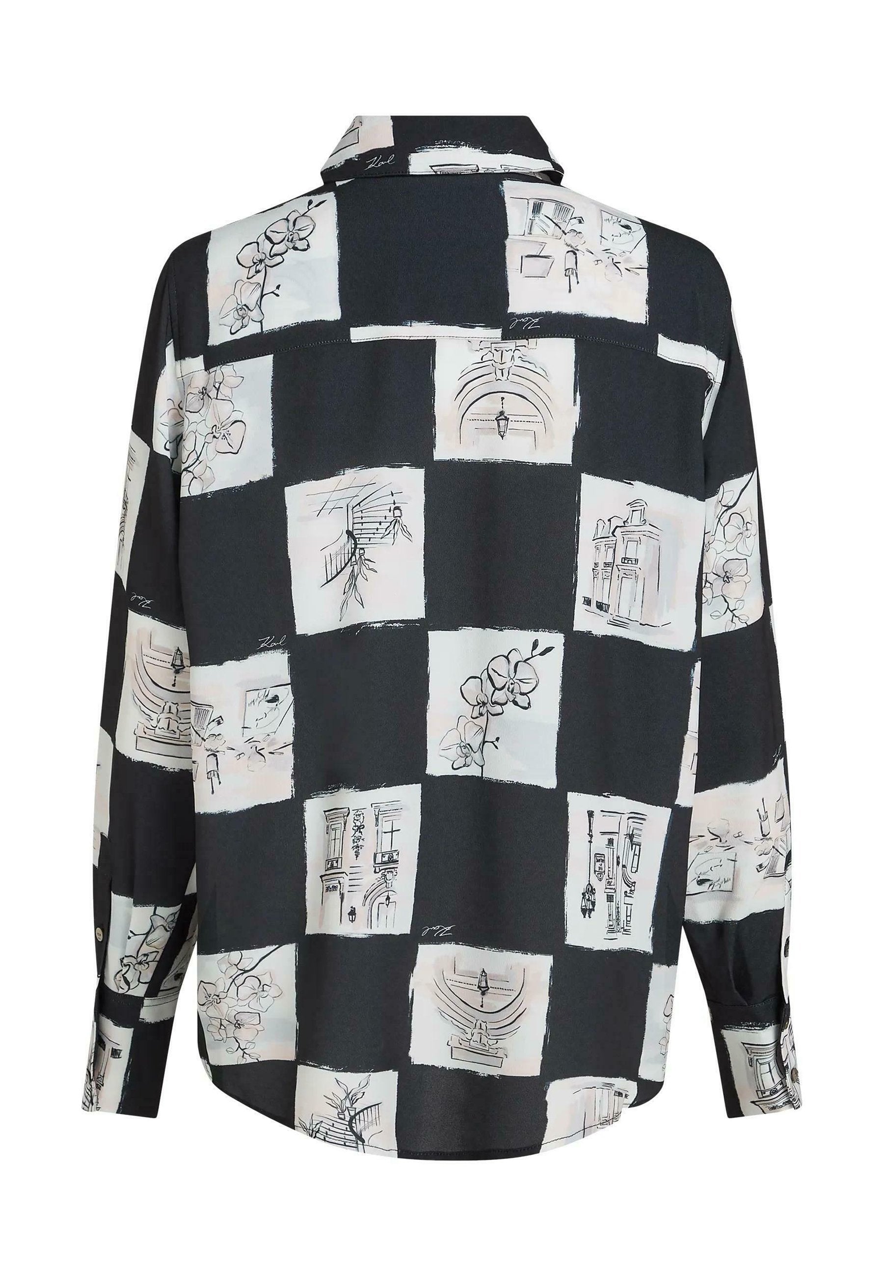 FLUID PRINTED - Button-down blouse - sketch checkerboard all over print