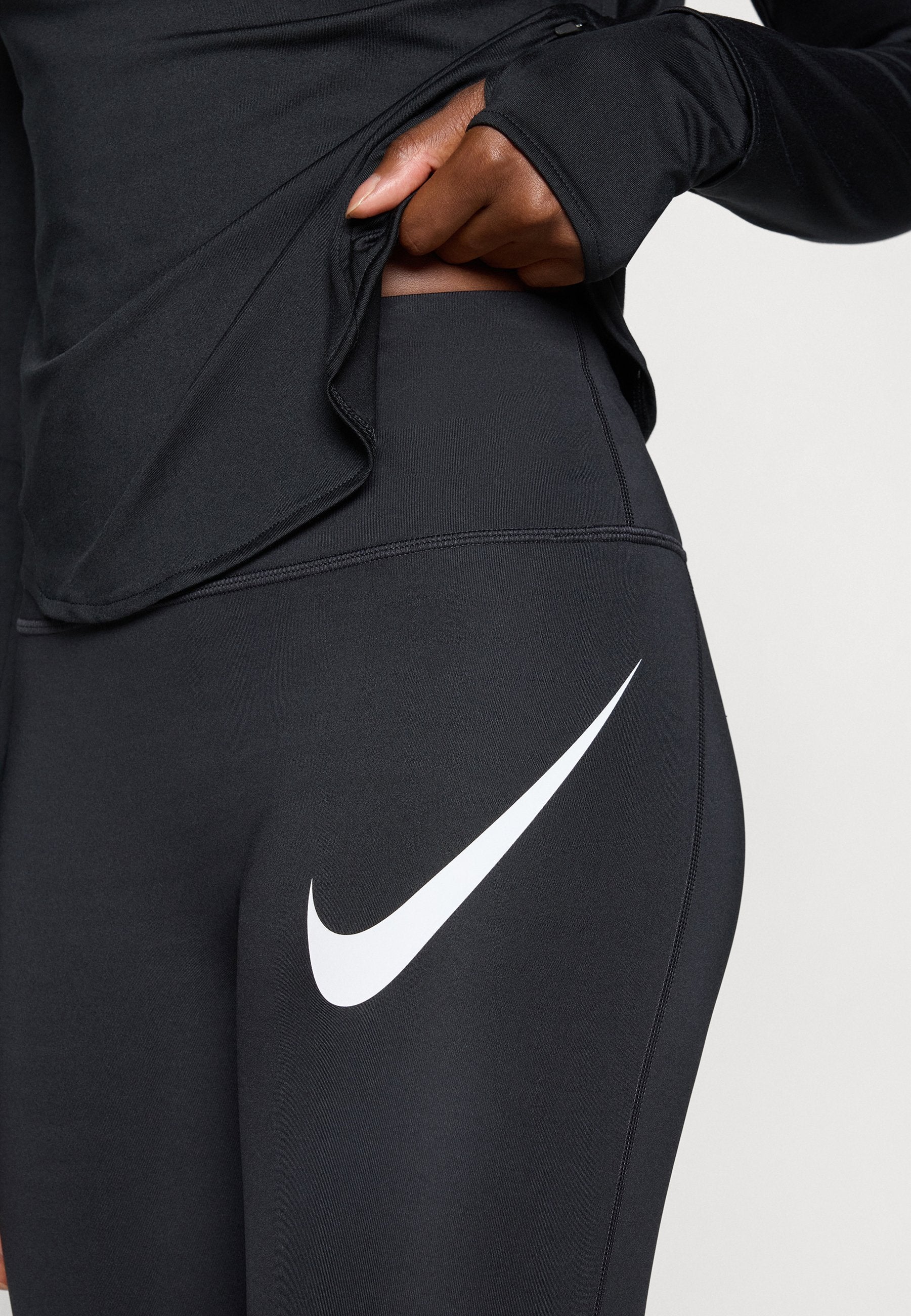 TEMPO - Running tights - black/reflective silver-coloured/white